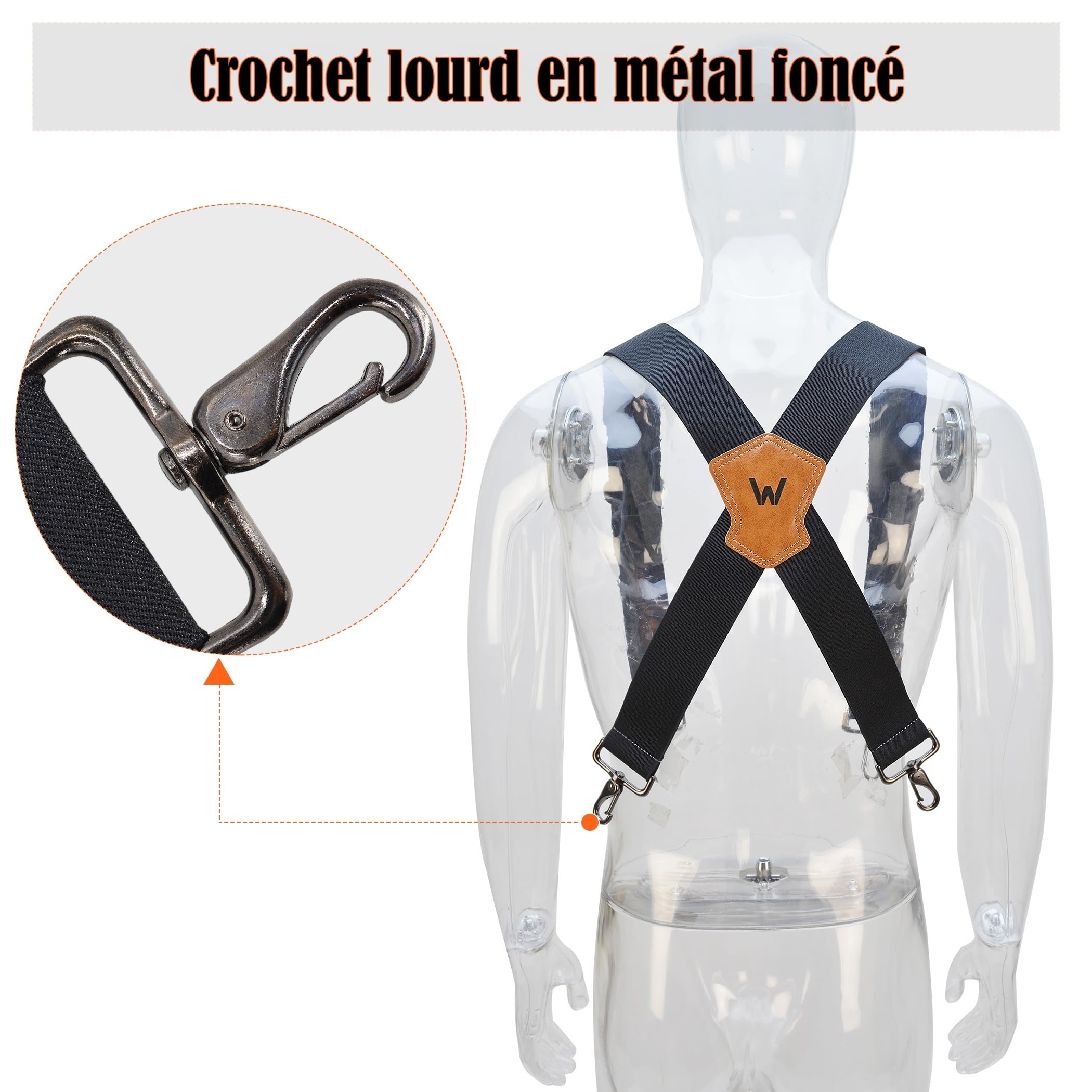 WELKINLAND Porte-jarretelles ultra-résistant de 2 pouces de large à élastique complet pour jeans, noir, Large