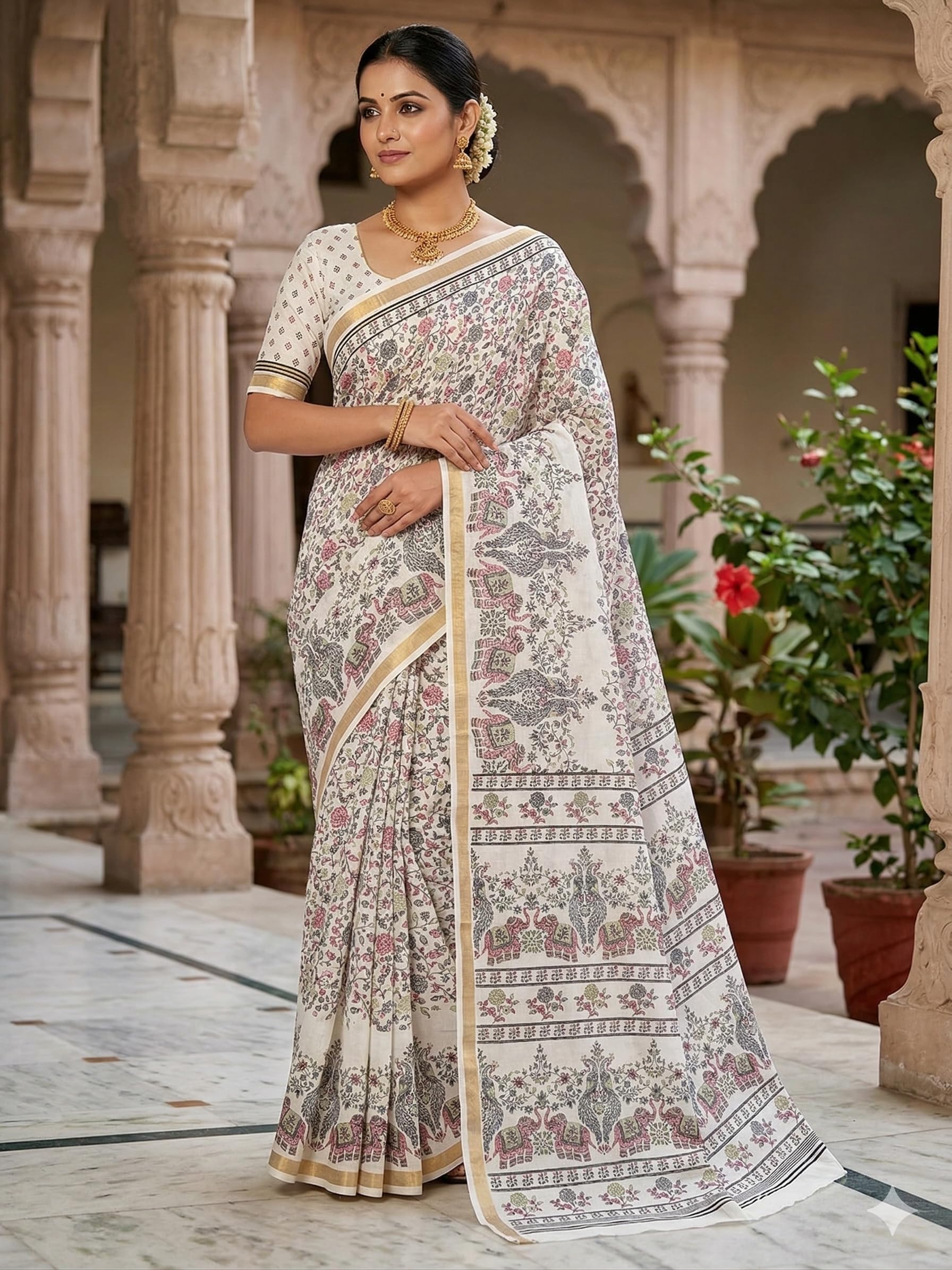Linen Printed Saree With Blouse Piece-image-27