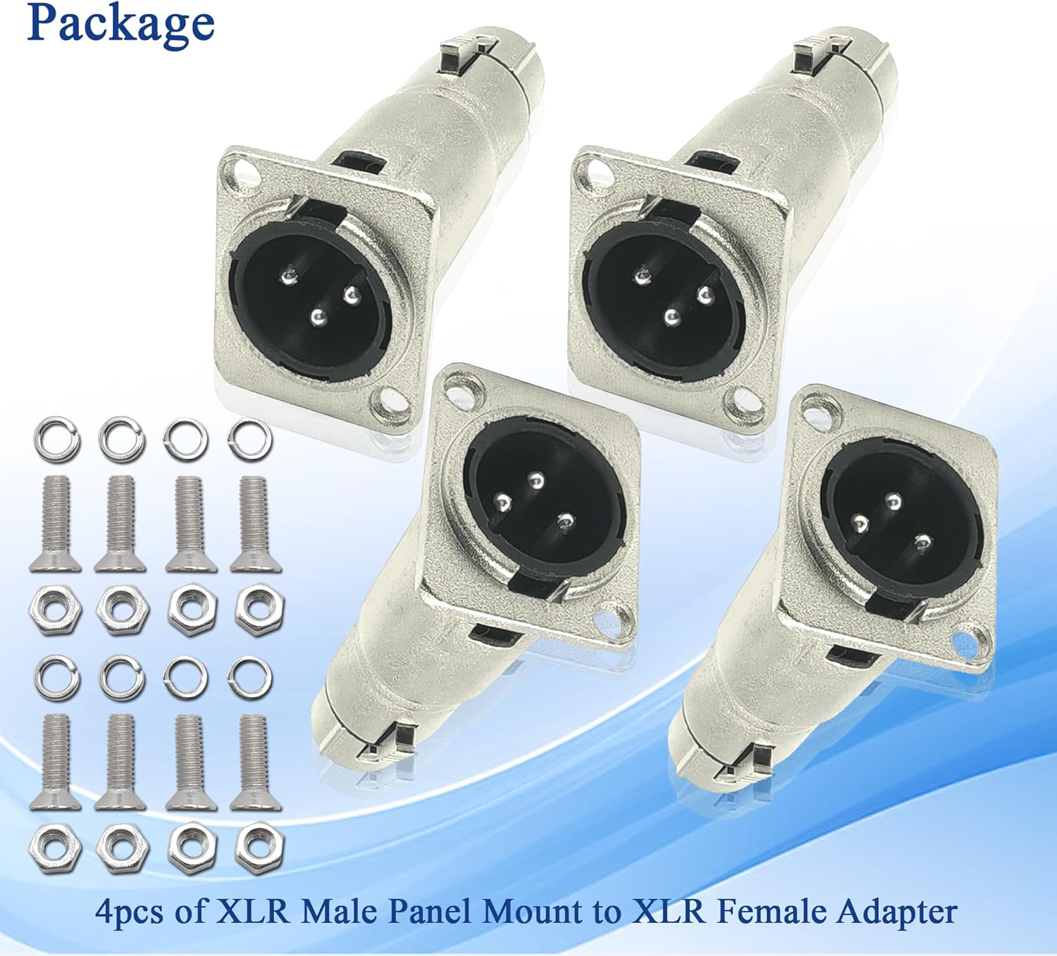 3PIN D Patch Panel Mount XLR Male to XLR Female Feed/Pass Thru Adapter Connector 4pcs