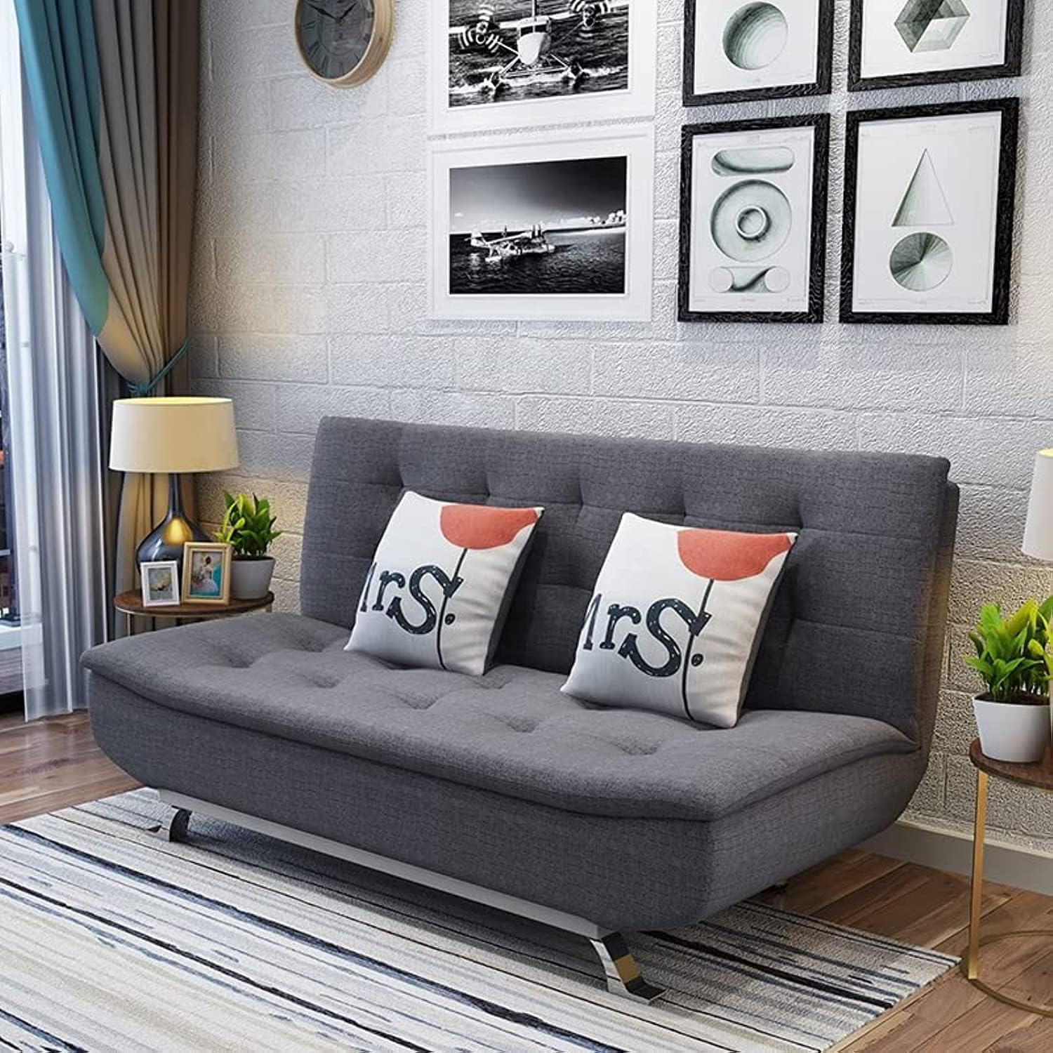 Good Luck Furniture Factory LLC Fabric Multifunction Folding Foam Sofa Bed Set Living Room (Dark Grey)