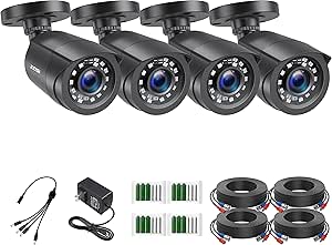 ZOSI 4 Pack 2MP 1080p HD-TVI Home Security Camera Outdoor Indoor 1920TVL,24PCS LEDs,80ft Night Vision, 90°View Angle, Weatherproof Outside Surveillance CCTV Bullet Camera(Black)