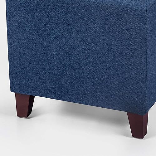 Miniatura 6 de Joveco Taburete cuadrado otomano de tela con patas de madera, reposapiés, mesa auxiliar, asiento para sala de estar, dormitorio, sofá (azul rey)