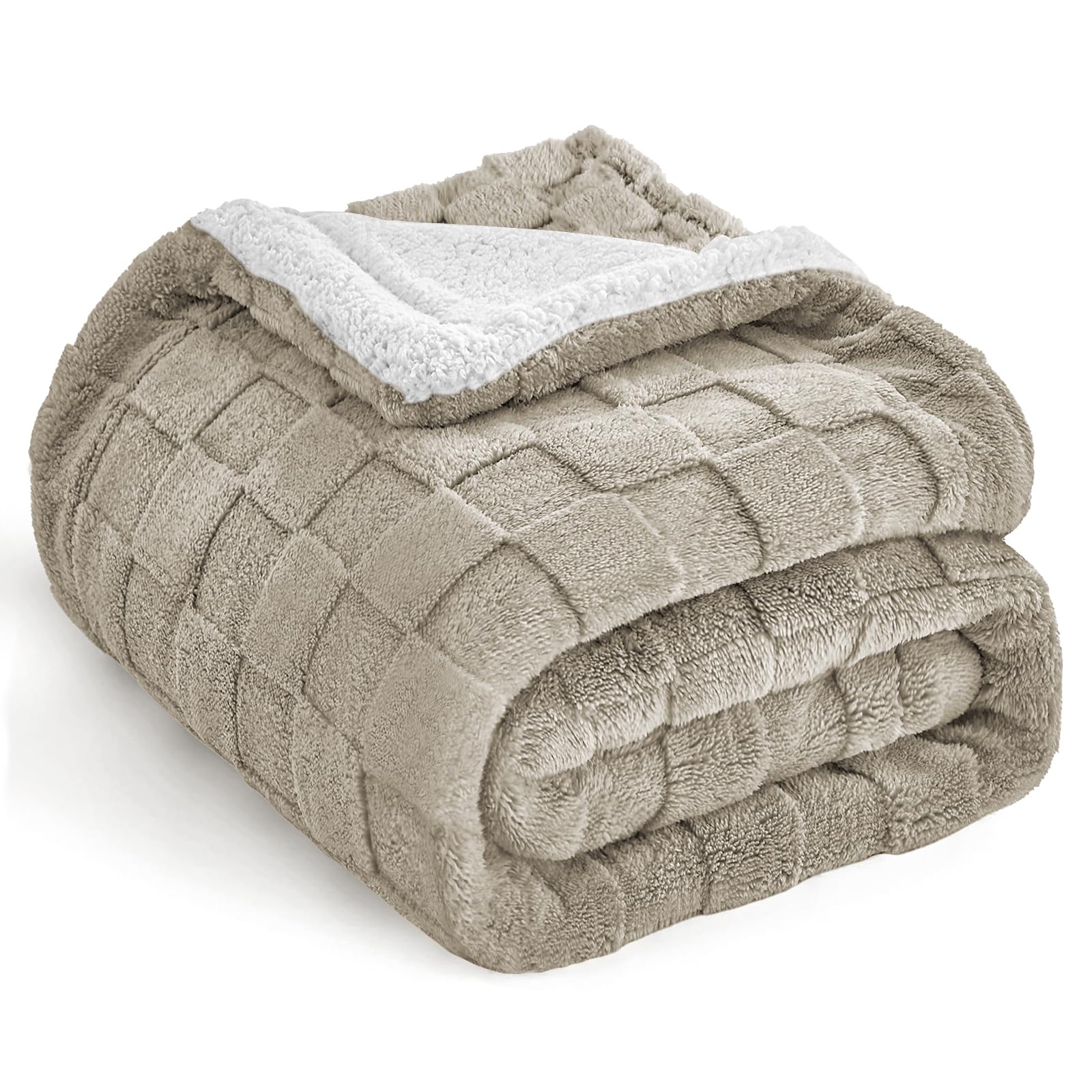 IVAPUPU Ultra Soft Throw Blanket - Checkered Fluffy Blanket for Couch, Flannel Fleece Throw Blankets for Bed, Double Layered Thick Blanket Light Brown Throw, 50x60 Inches