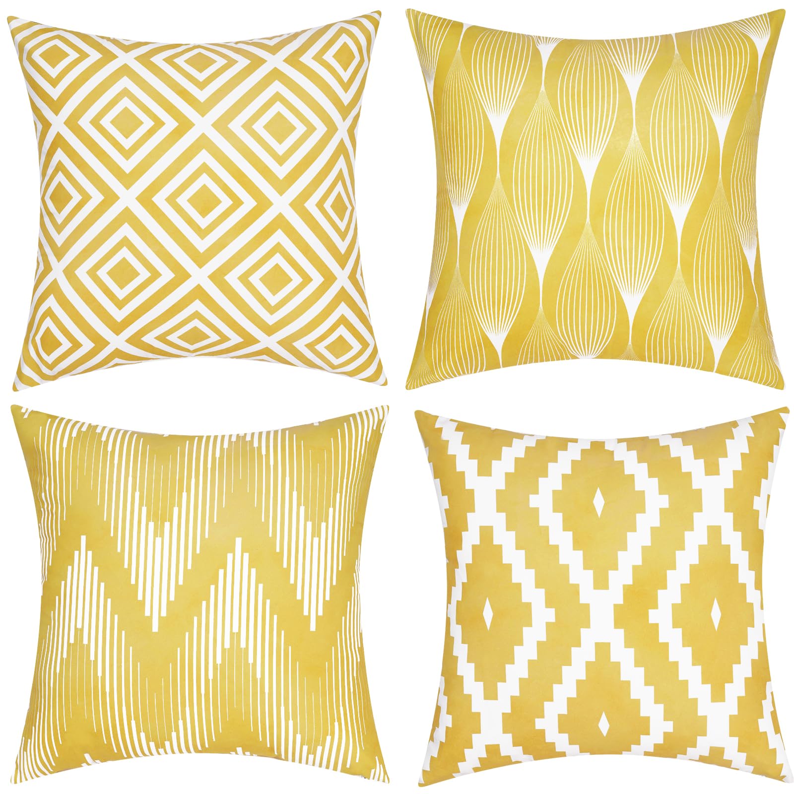 LikiyolYellow Boho Throw Pillow Covers 20 x 20 Set of 4 Waterproof Aztec Pillow Covers Outdoor Indoor Modern Abstract Striped Cushion Cover for Couch Sofa Car