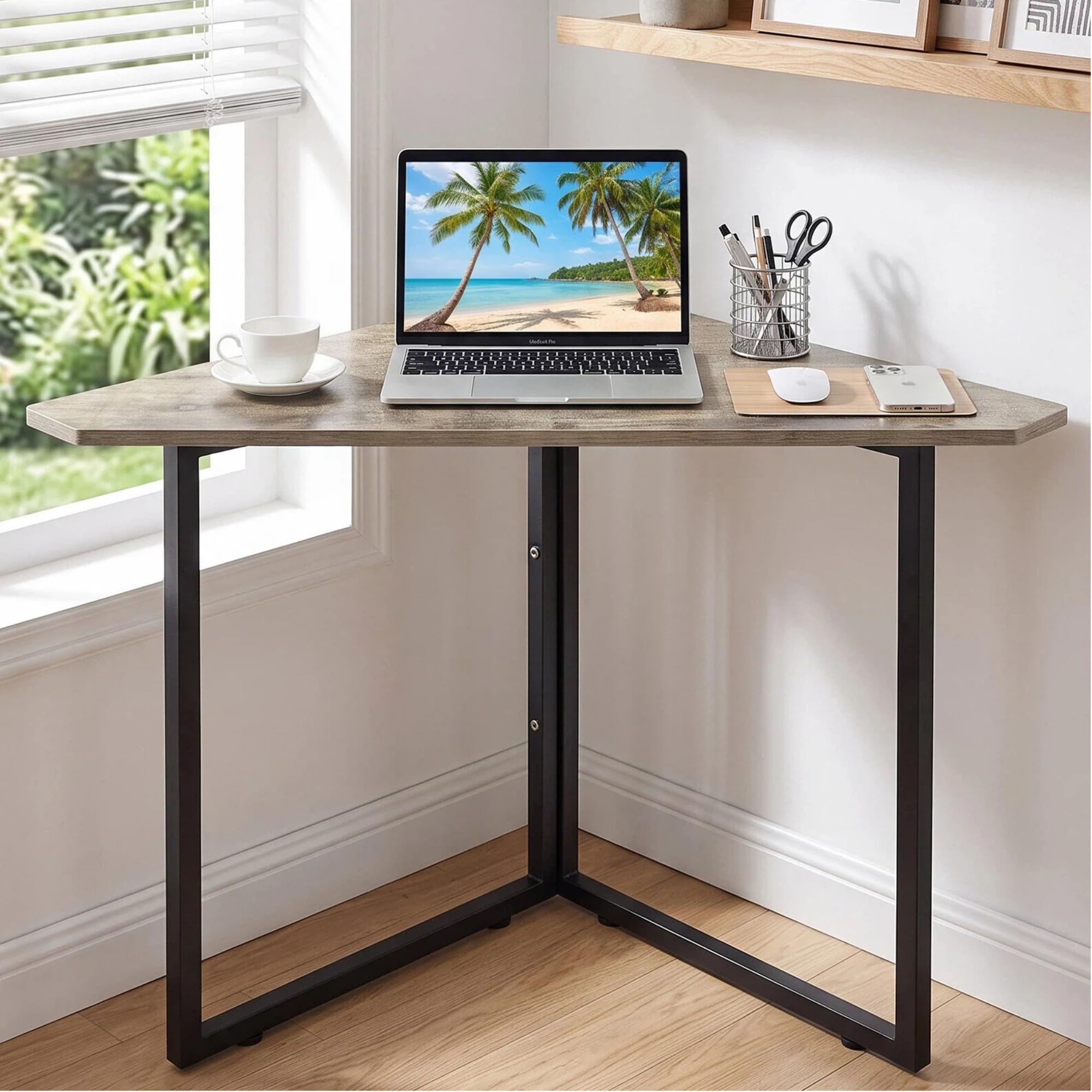 View 1 of ***missing correct size bolts***
VECELO Corner Desk with Steel Frame, Grey