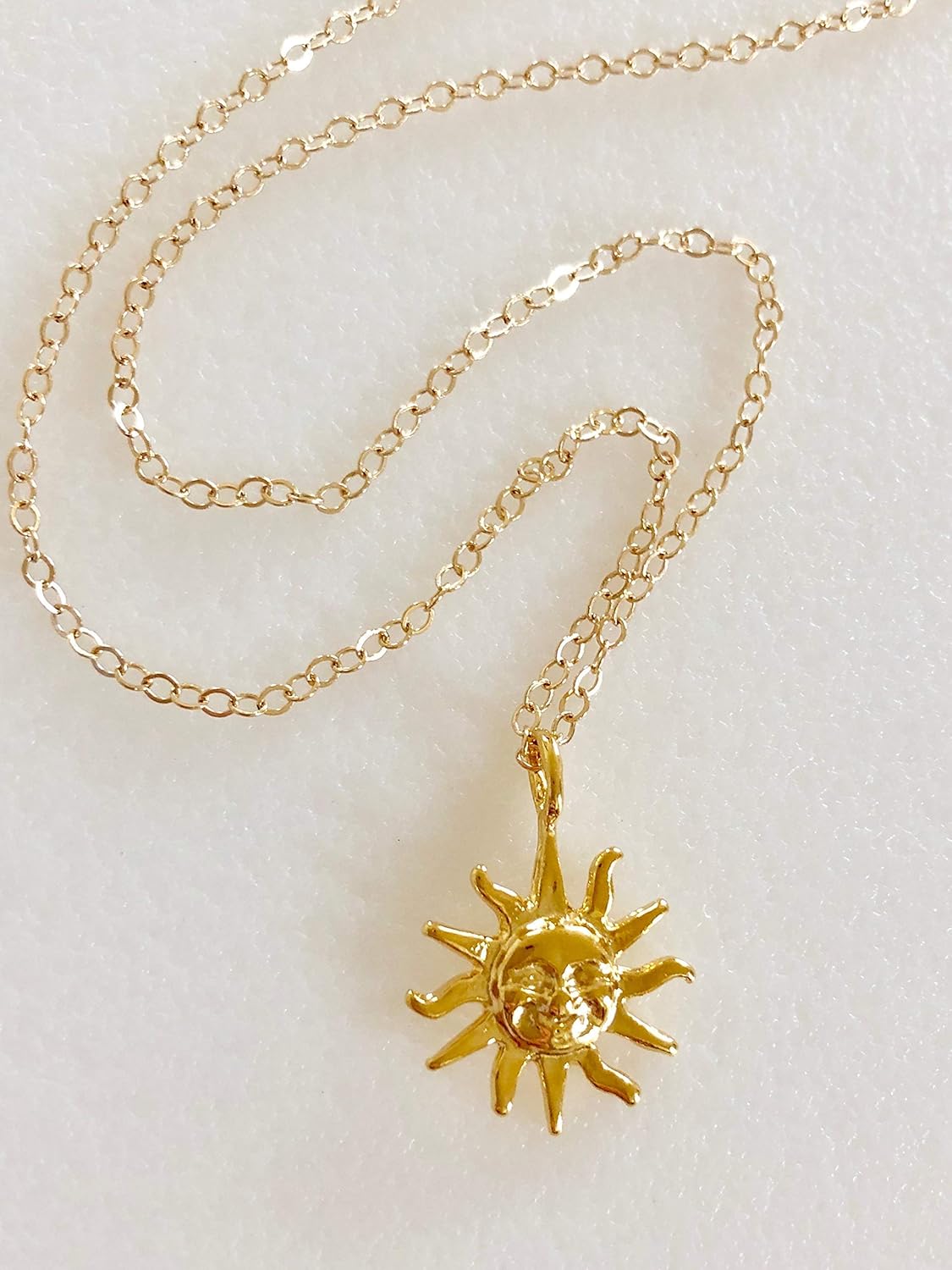Sun Necklace, Radiant Sun Charm, Happy Face Sun Pendant, Sunshine Necklace, Delicate Sun Necklace, Gold Vermeil, Gold Fill.