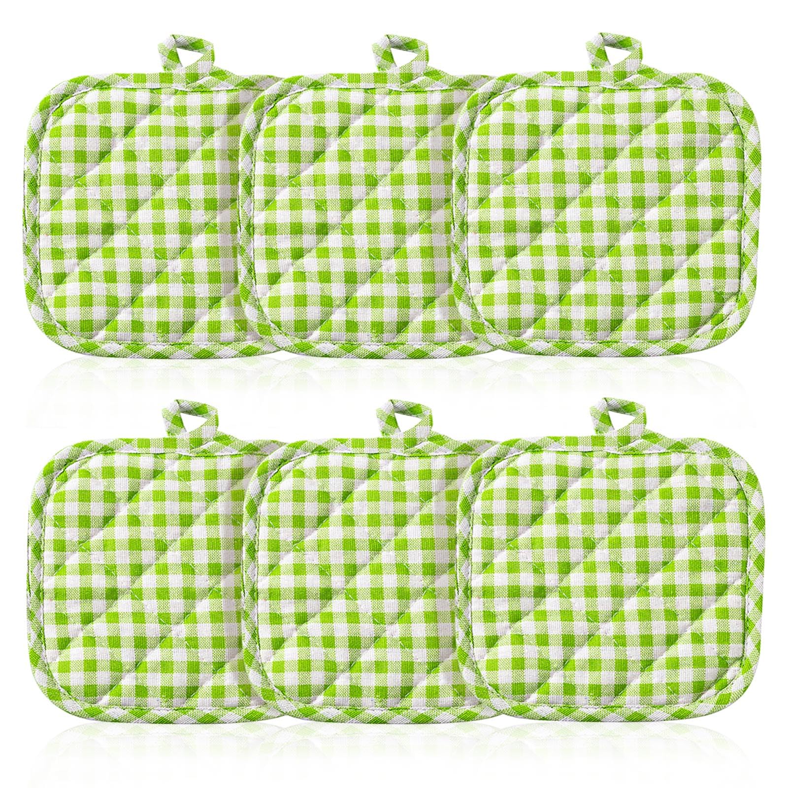Soportes para ollas resistentes al calor de cocina con diseño tartán verde en juego de 4 piezas