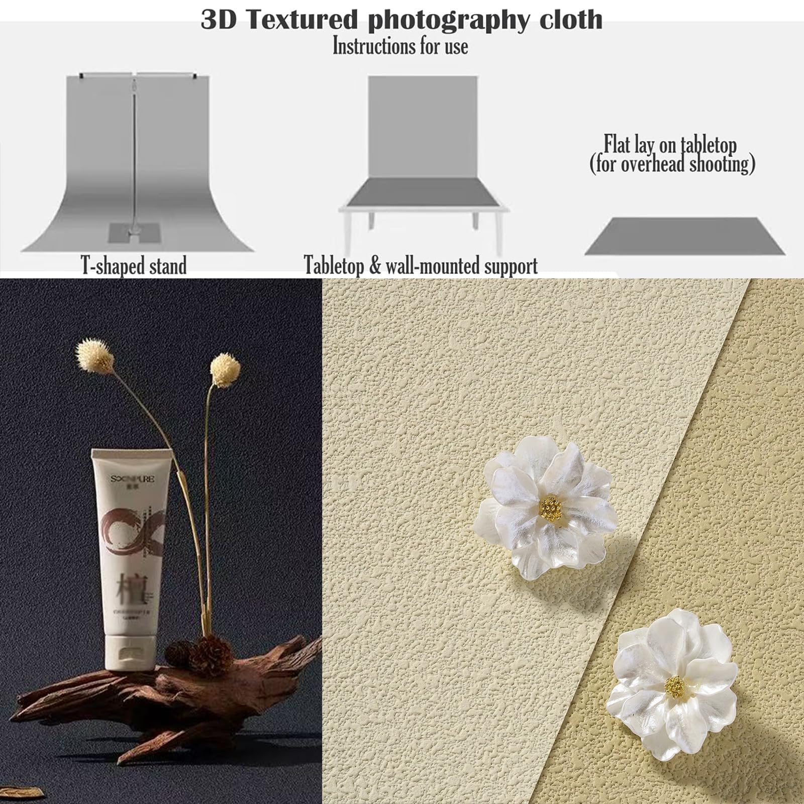 Niemarszczące się tło do zdjęć 3D duży piasek tekstura tkanina (nieodblaskowa) fotografia tło stołowe do żywności Jelwery oryginalny design wodoodporna wielokrotnego użytku 71 x 53 cm kosmetyki