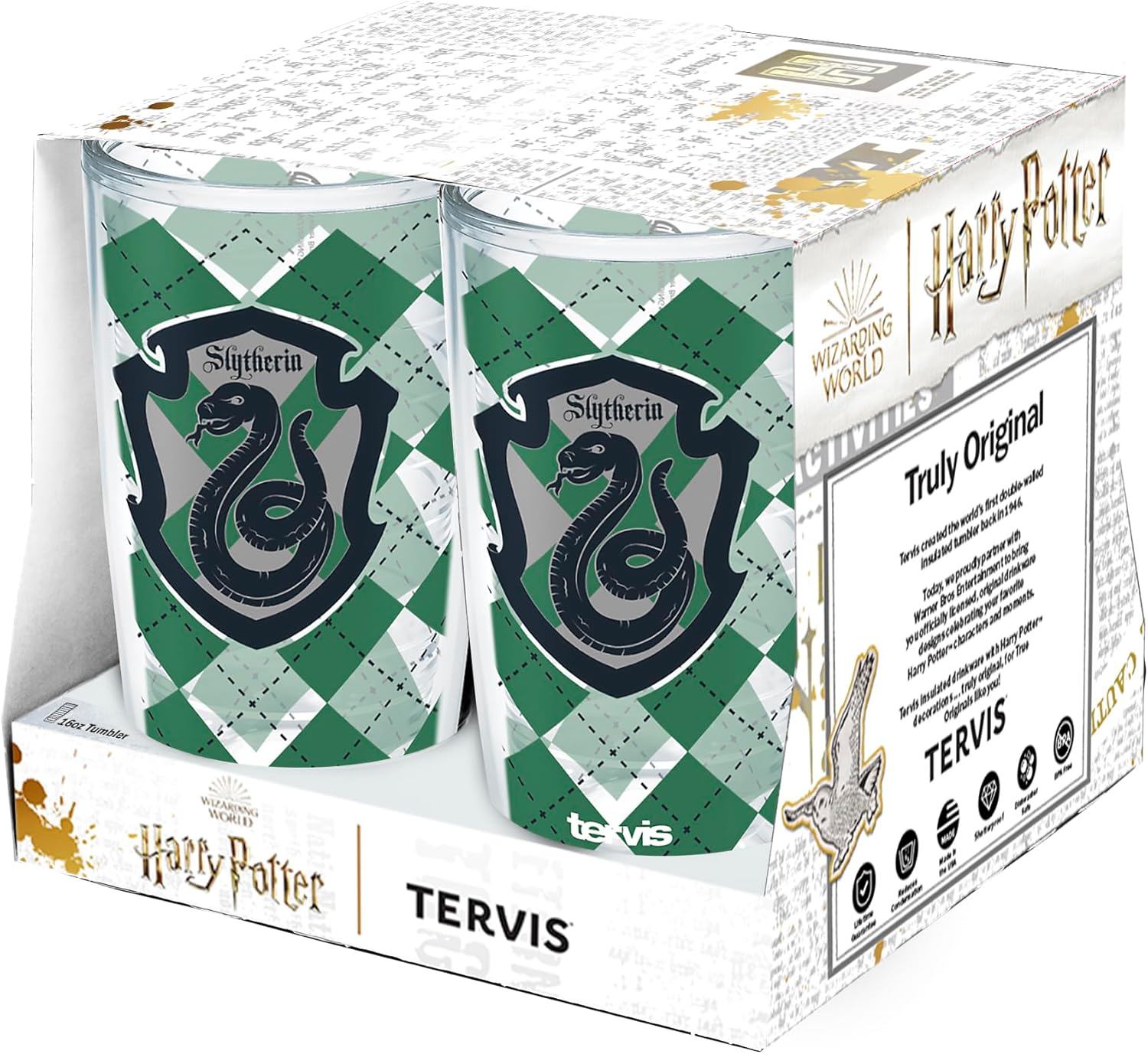 Tervis Harry Potter Slytherin Collection Made in USA Double Walled Insulated Tumbler Travel Cup Keeps Drinks Cold & Hot, 16oz - 4pk, Slytherin - Image 3