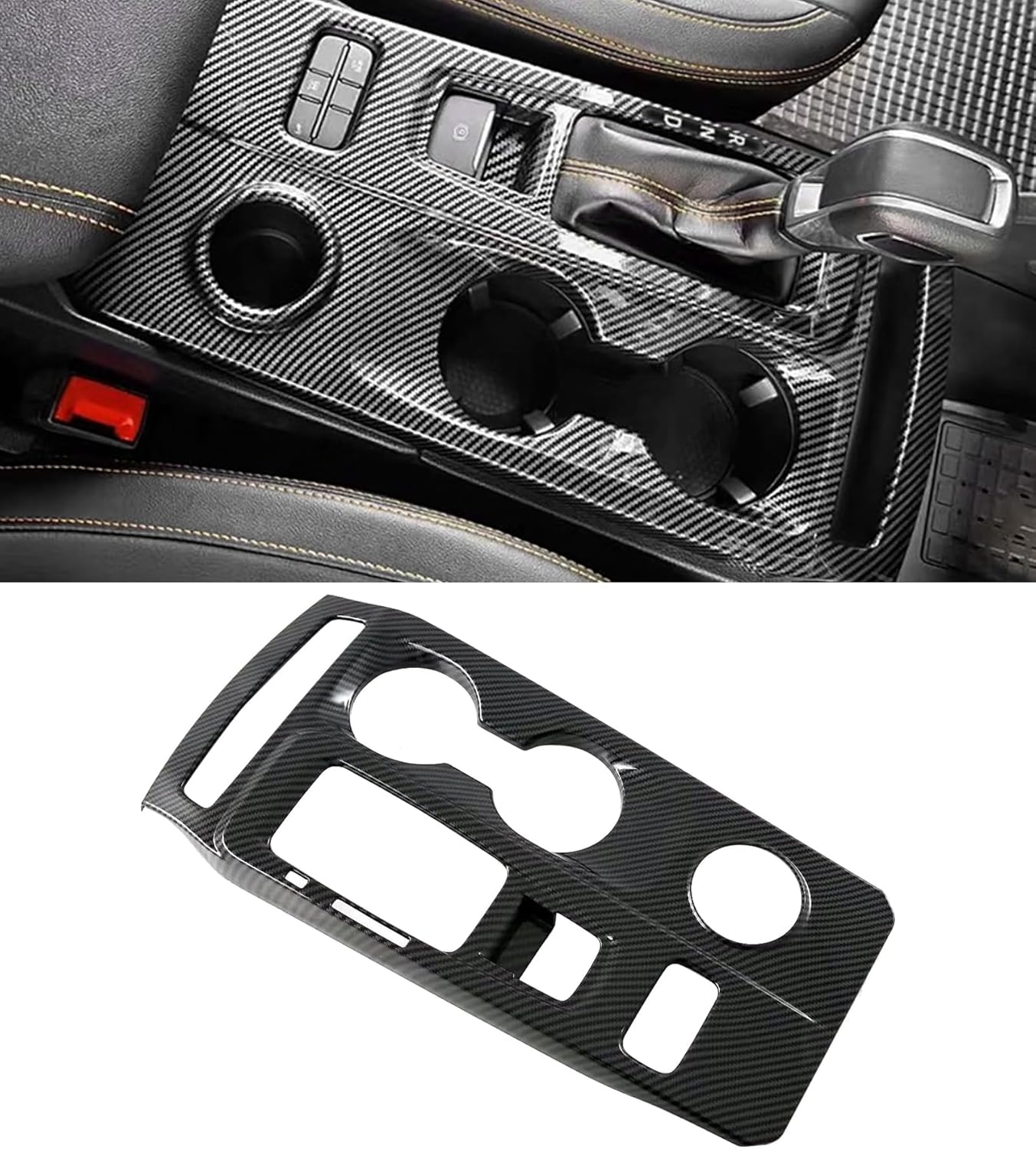 Central Control Gear Shift Panel Trim Cover Compatible with 2024 2025 2026 Ford Ranger XLT, XL, Lariat, ABS Carbon Fiber Look Console Gear Shifter Bezel Shift Box Sticker Decorative Cover