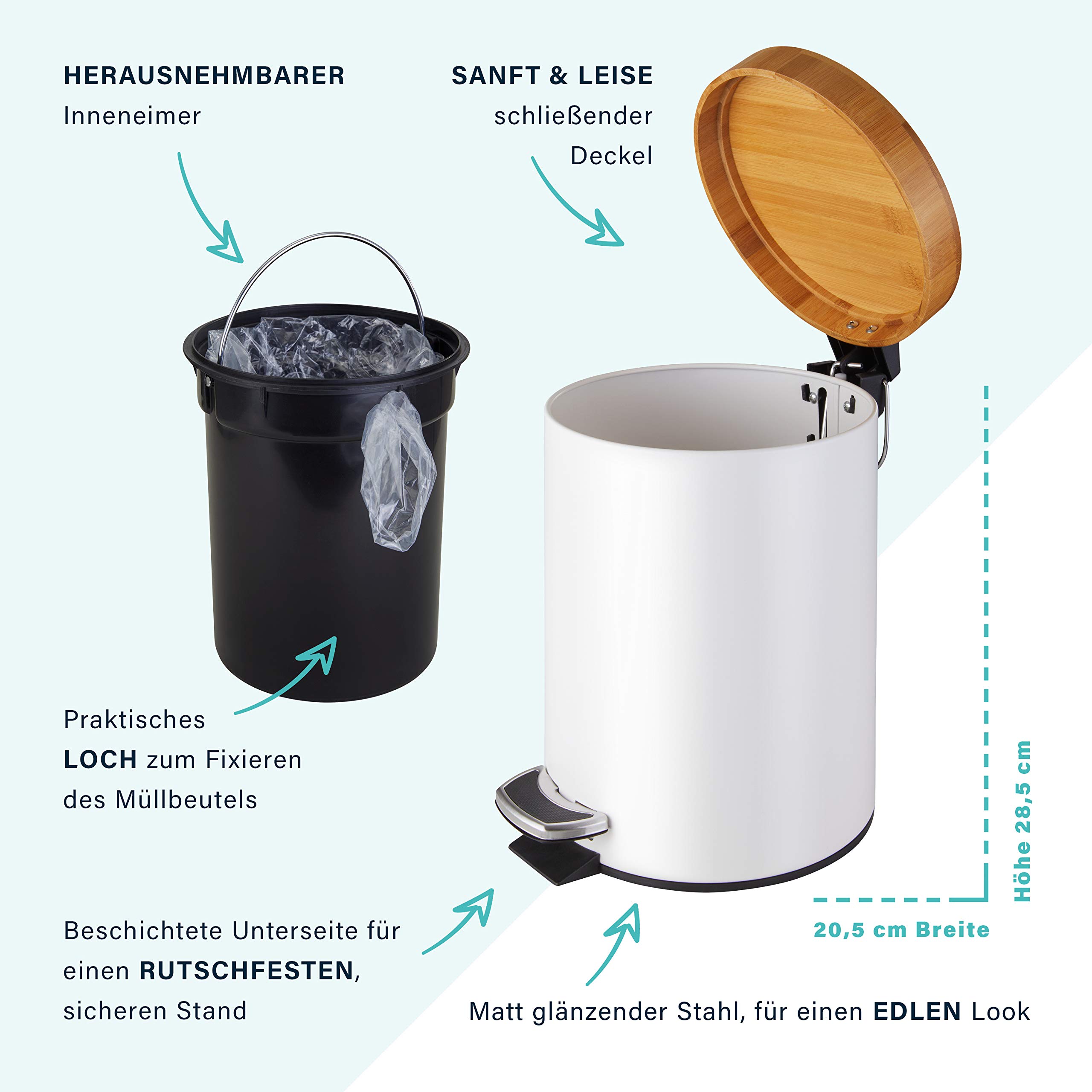 Poubelle De Salle De Bain 5 L Avec Couvercle En Bambou - Petite