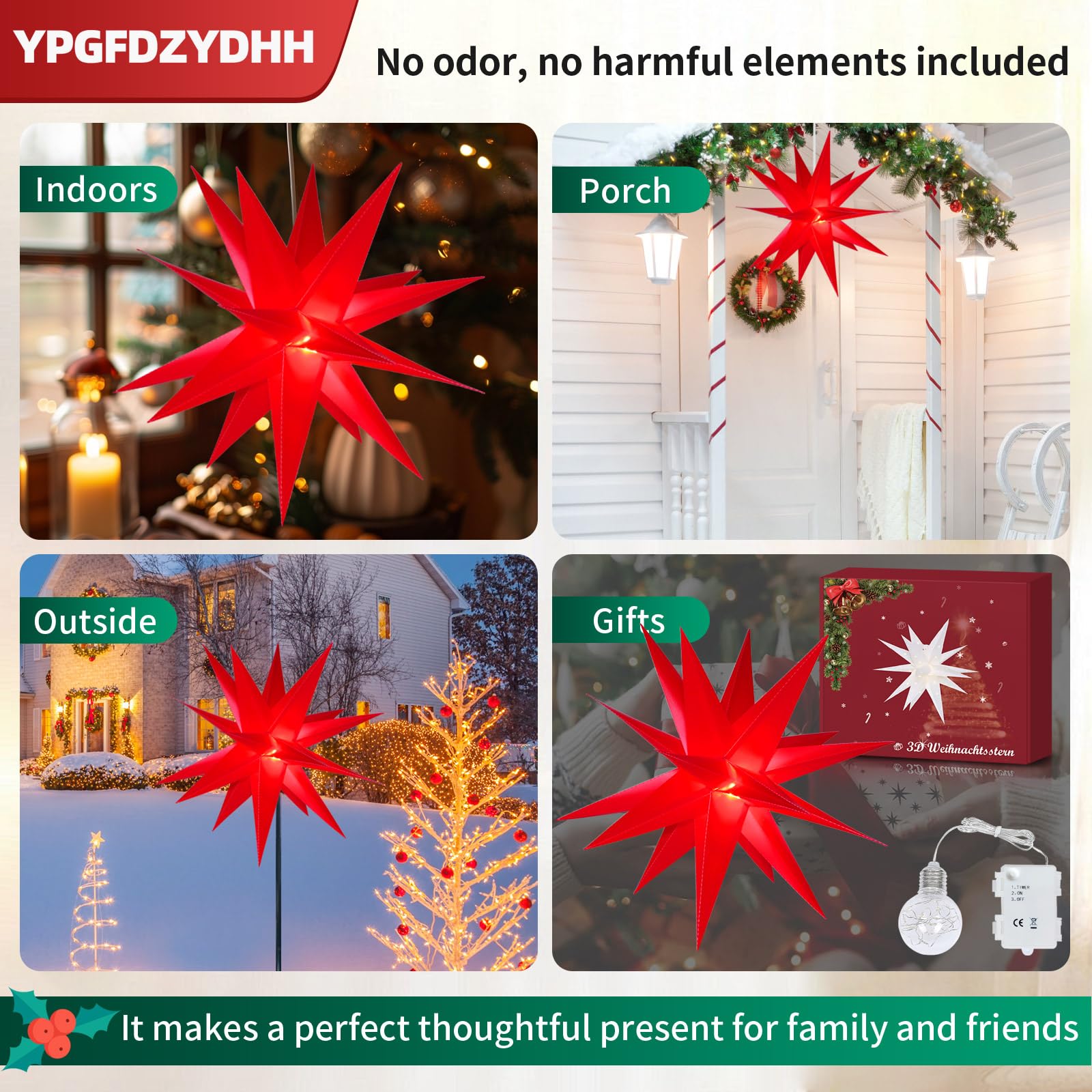 Estrella moravia 3D de 23 pulgadas, lámpara LED 3D para árbol de Navidad con función de temporizador, estrella iluminada de Moravia utilizada para decorar árboles de Navidad, balcones,