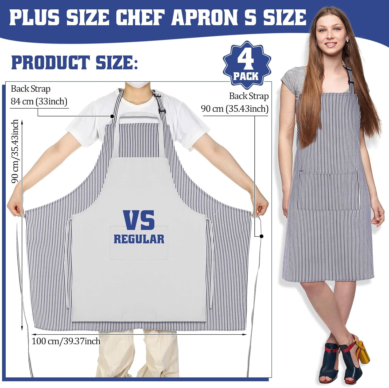 4個 プラスサイズ シェフエプロン クリスマス Lサイズ 調節可能 ストライプ エプロン ポケット2つ付き 料理用ユニエプロン