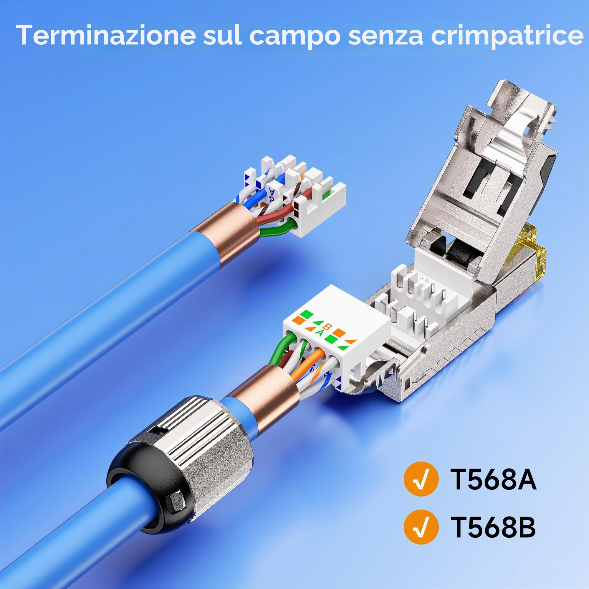 Cable Matters Confezione da 6 connettori RJ45 Cat8 schermati, 40 Gbit/s | Connettori Cat8 per terminazione in campo, Schermati e senza attrezzi, Per cavi Ethernet compatibili