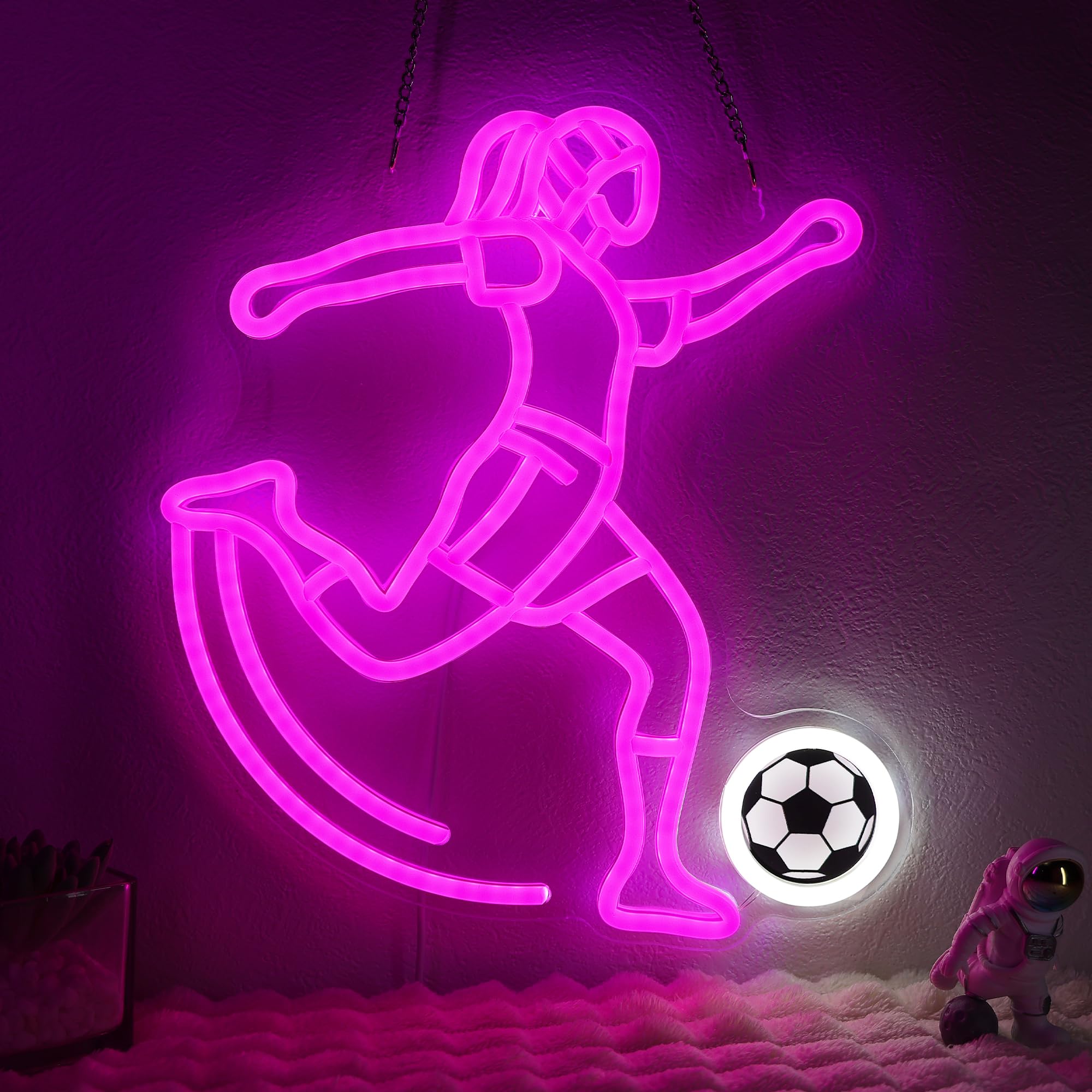 Fußball Neon-Schild für Mädchen - Dimmbare Sport-Wanddekoration mit USB-Strom, einzigartige Geschenke für Fußball-Freundinnen und -Freunde, LED-Neon-Lichter für College-Dorm-Fans (Farbe 1)