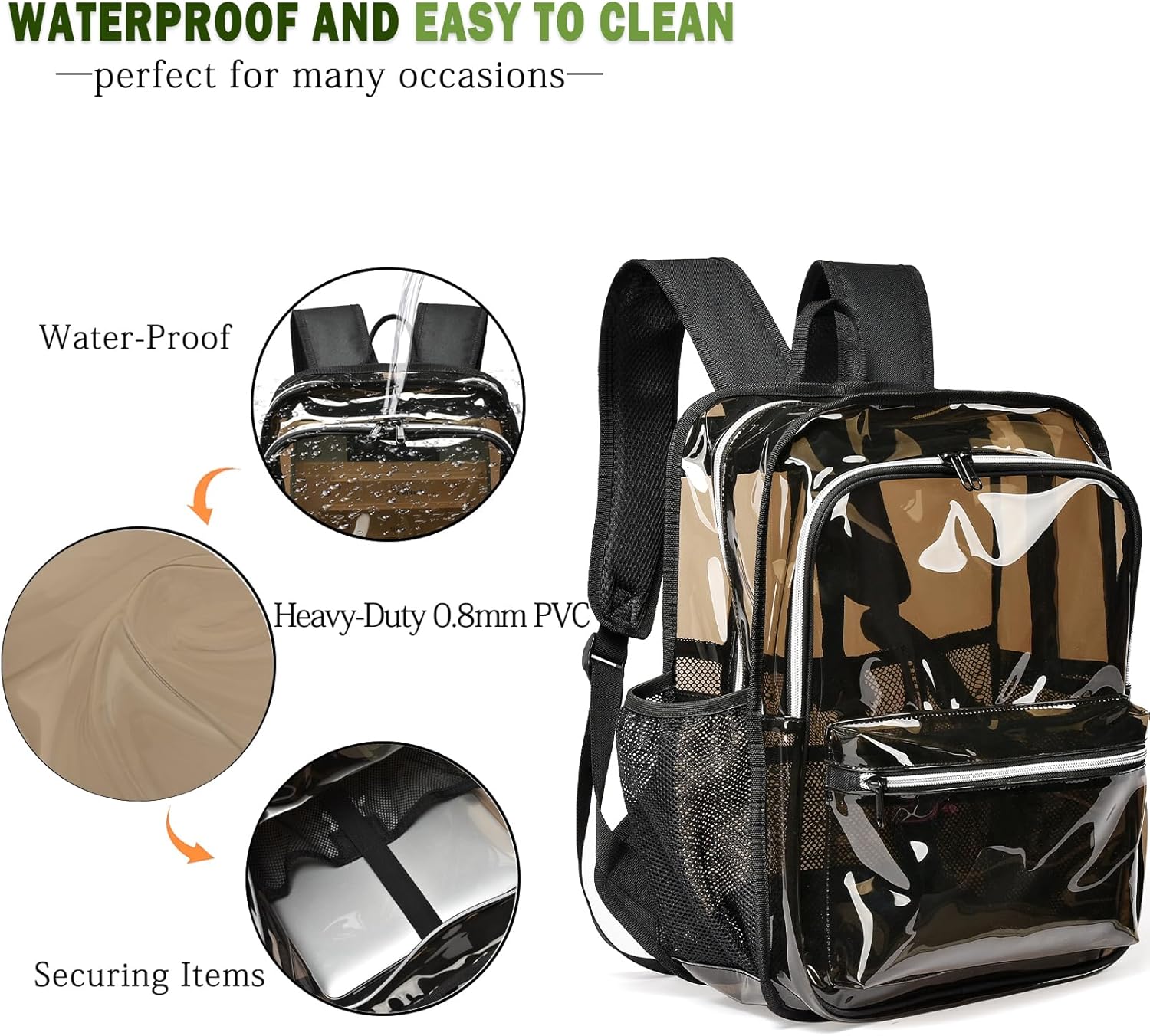 Clear Backpack,Clear Backpacks for School Heavy Duty See Through Bookbag Waterproof Backpack for Men Women - Image 5