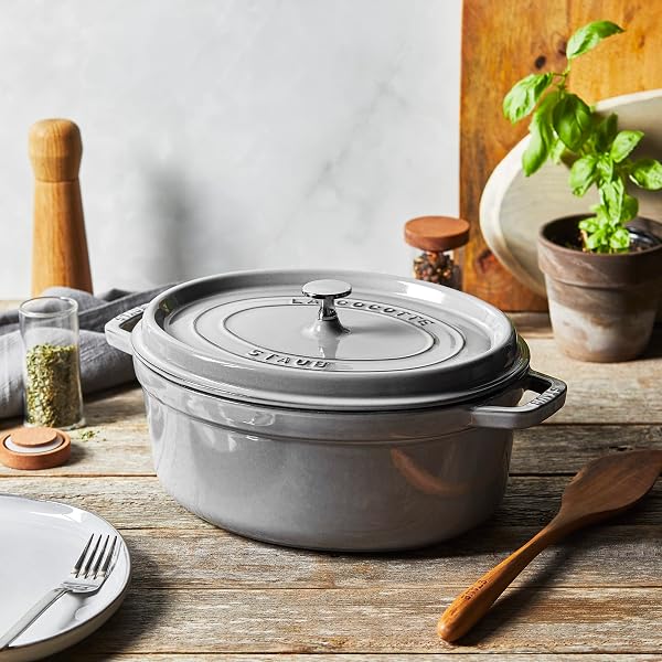 STAUB Cocotte en Fonte Émaillée avec Couvercle, Tous feux dont induction, 7 à 8 personnes, Ovale, 37 cm, 8 L, 9,1 kg, Gris Graphite - 5