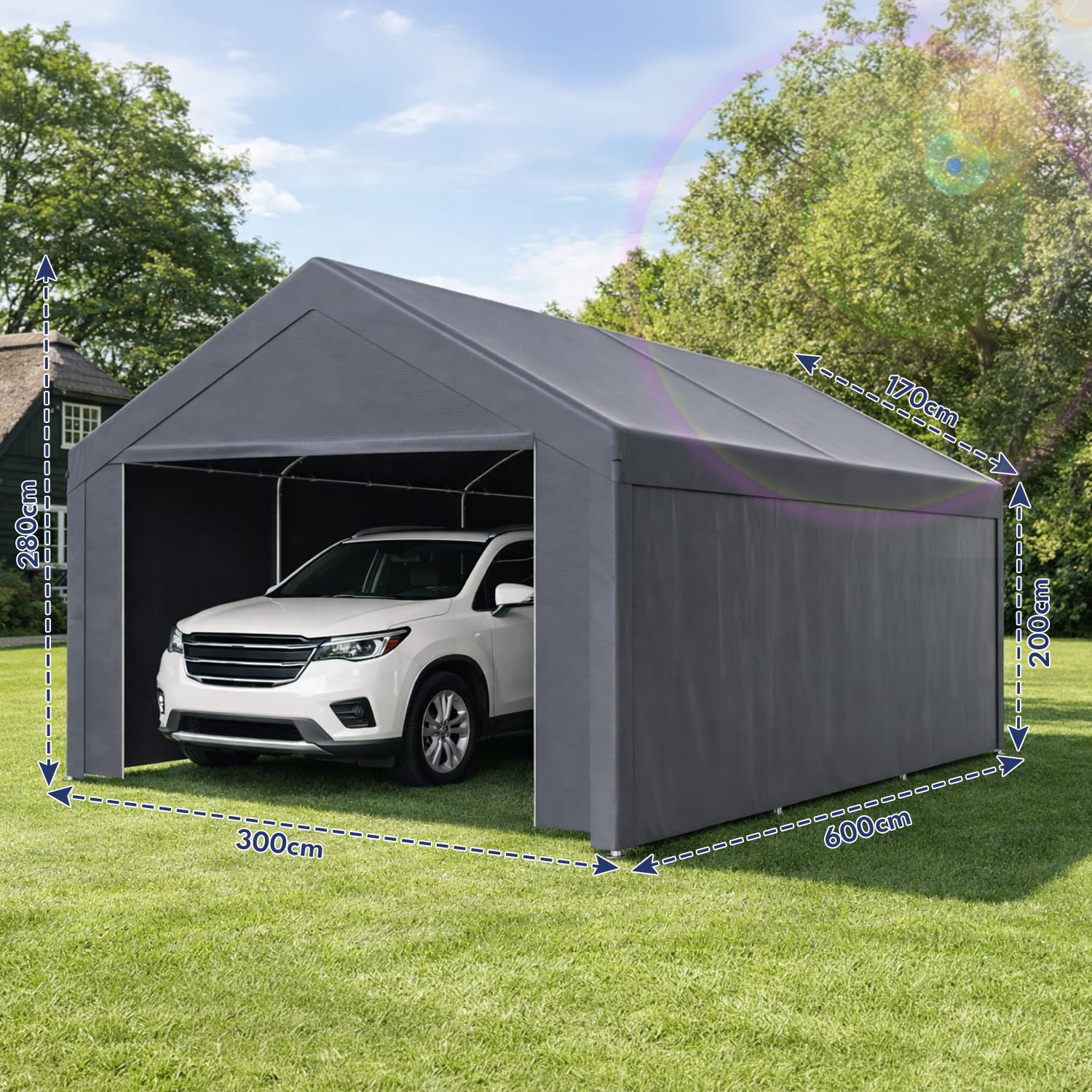 Tente de garage, 3 x 6 m, avec bâche en polyéthylène résistante aux intempéries, résistante à l'hiver, aux UV, pour voiture, SUV, camion