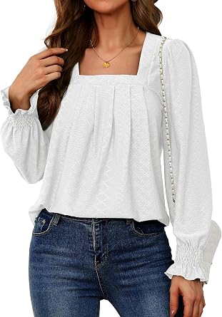 Neineiwu Womens Square Neck Long Sleeve Tunic Top Dressy Casual Blouse