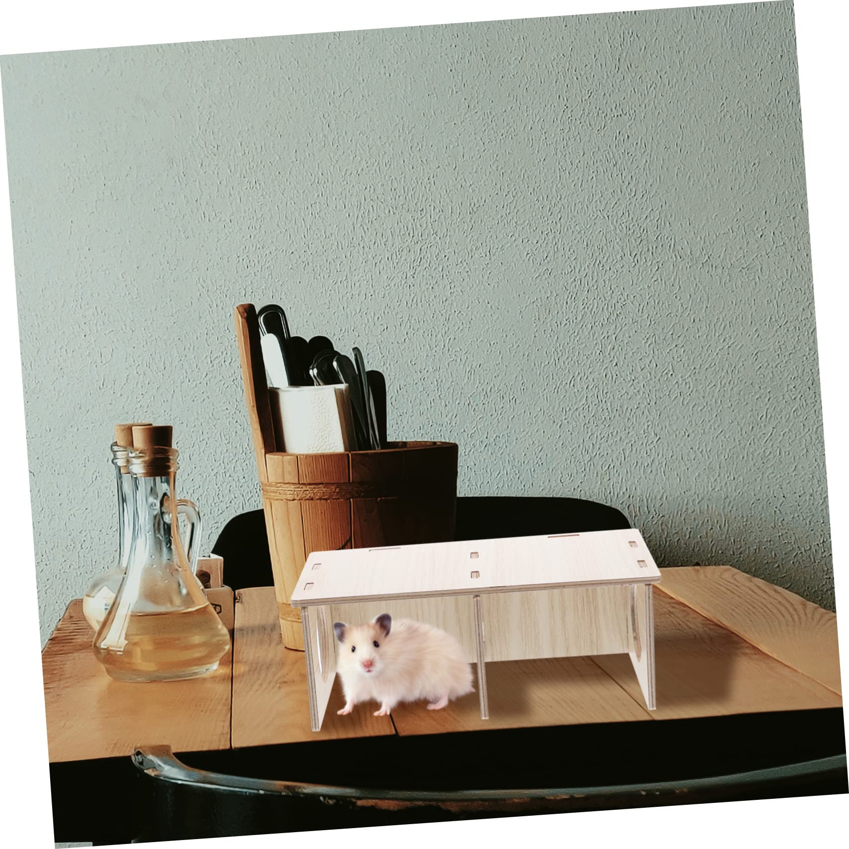 Angoily Casetta a Due Stanze Design Trasparente per Criceti in Legno Giocattolo Nascosto Facile da Pulire per Conigli e Piccole Cavie per Stagioni Fredde e Calde