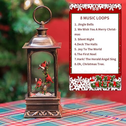 Miniatura 4 de Globos de nieve de Navidad, música cardenal, farol de agua, decoraciones navideñas, regalos para familiares, niños o amigos