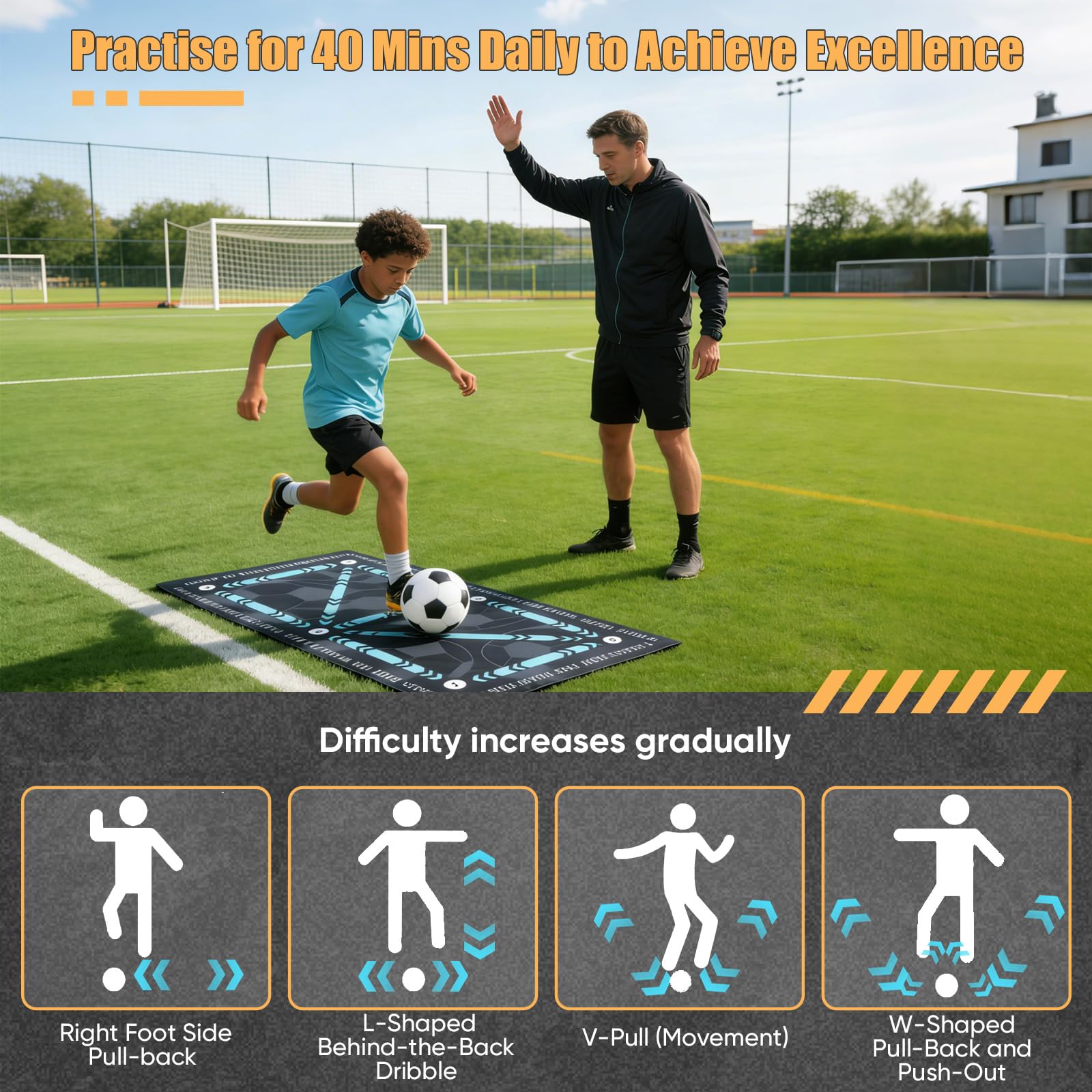 Kit Allenamento Calcio Completo, Scala Agilità 6m (12 Gradini), 10 Coni Allenamento, Tappeto Calcio, Paracadute Resistenza, Bande Elastiche e Picchetti, Accessori Calcio Bambino
