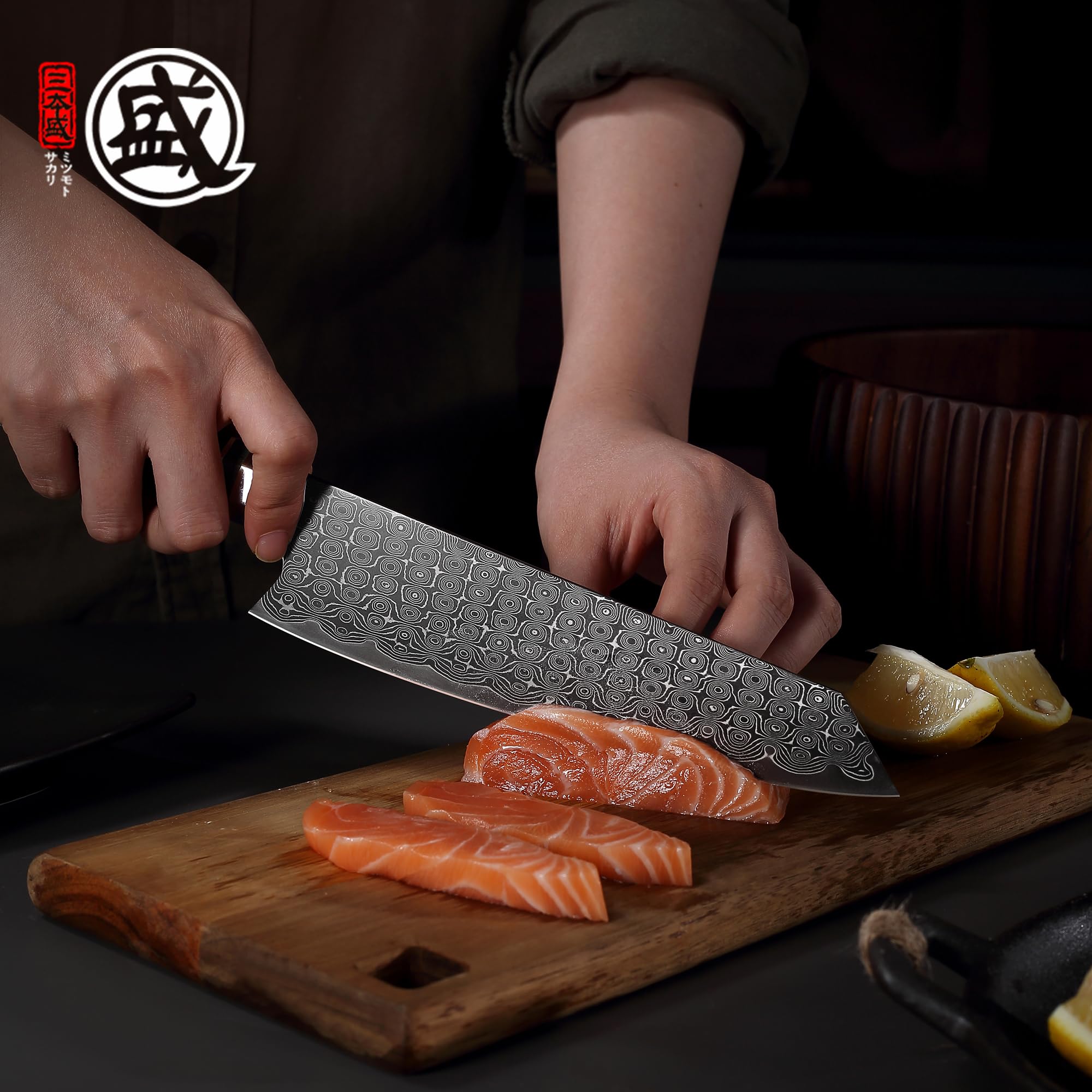 MITSUMOTO SAKARI Cuchillo Kiritsuke Japonés, 20 cm Cuchillos Cocina Damasco