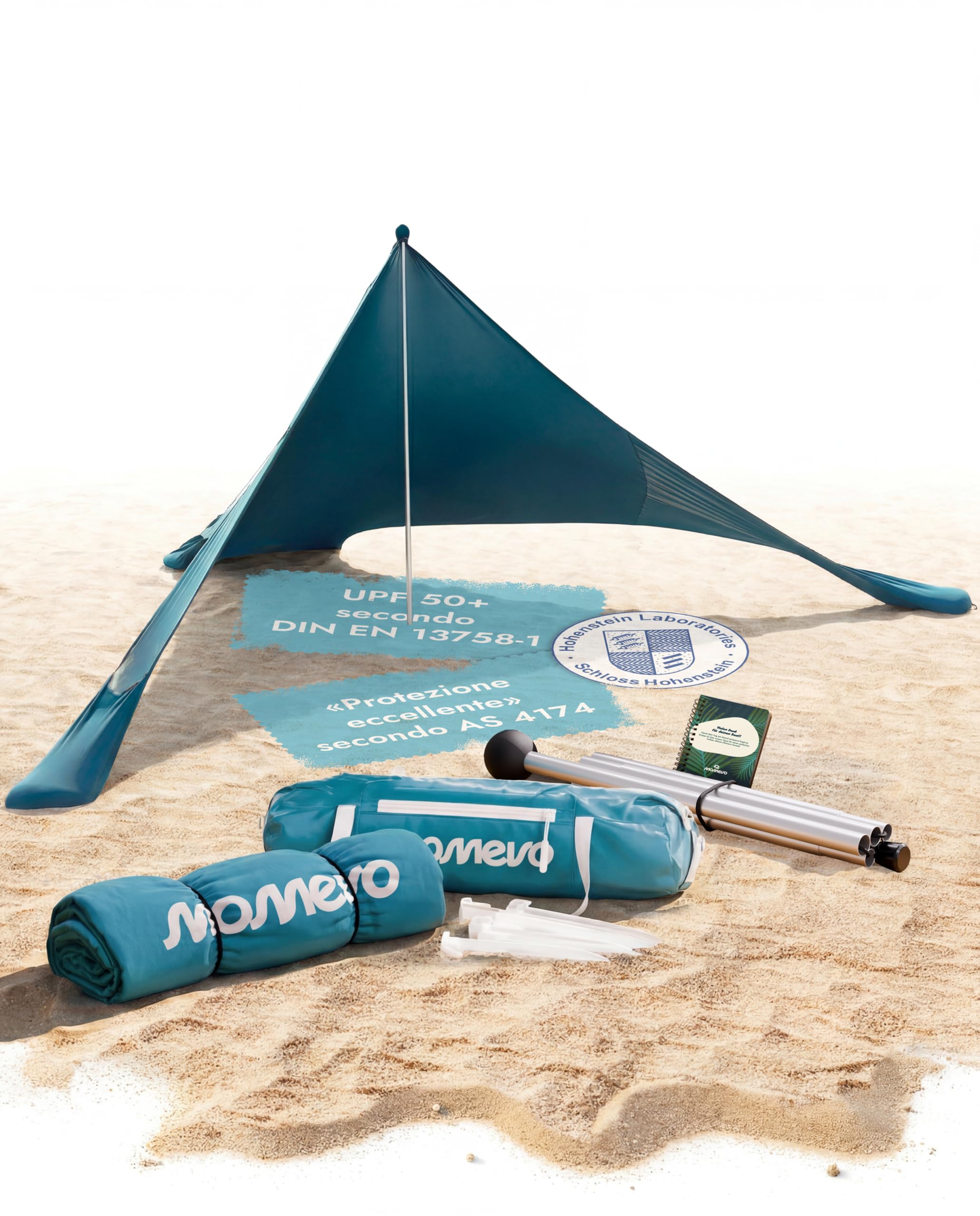 Sunsail Tenda da spiaggia UPF50+ Antivento, 2 persone, Blu Petrolio | Telo ombreggiante leggero, tenda da spiaggia di nuova generazione