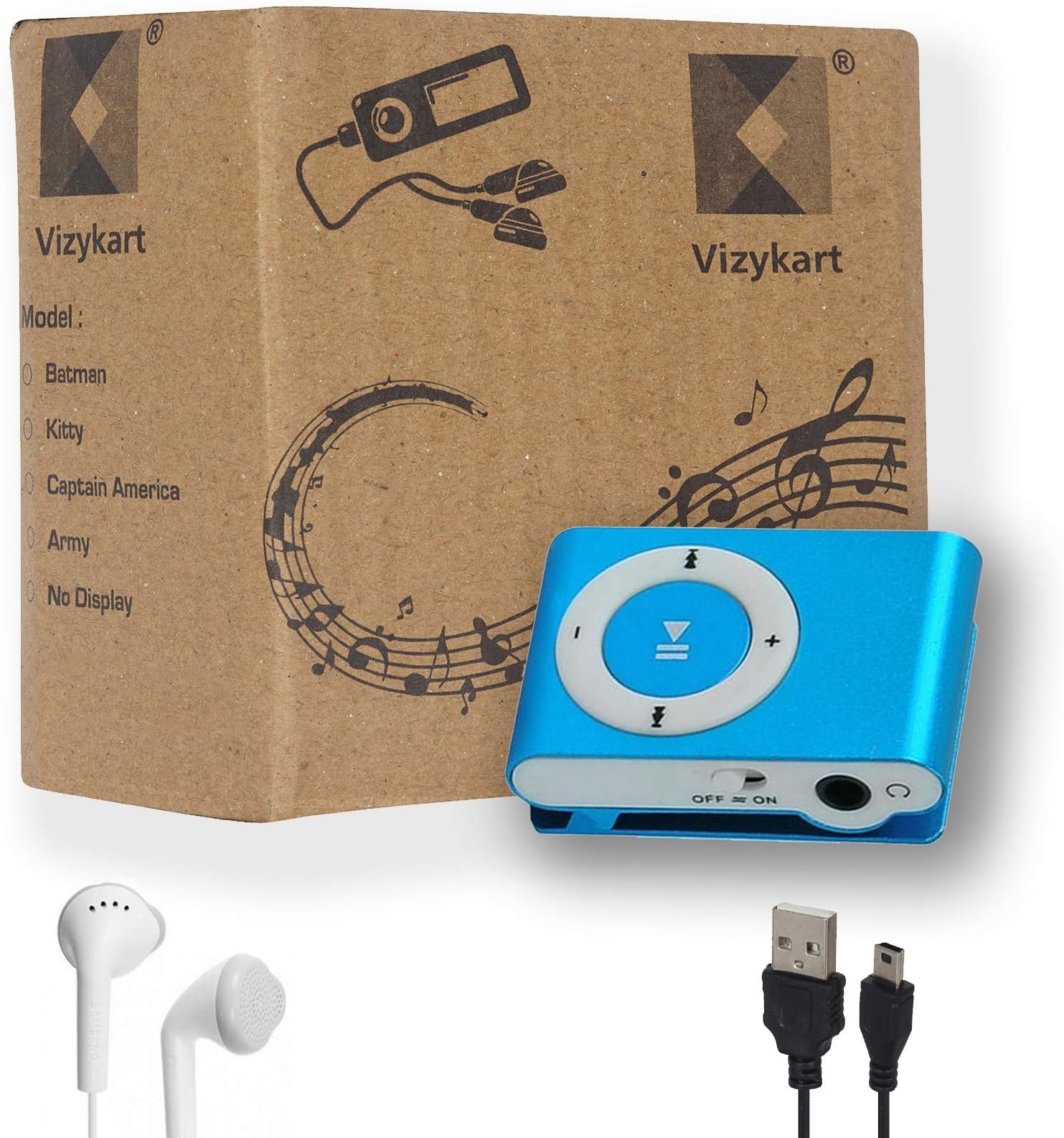 Vizykart Portable Digital Mp3 Music Player + Earphone + No Display + USB Cable + Audio Song Music Player + SD Card Slot