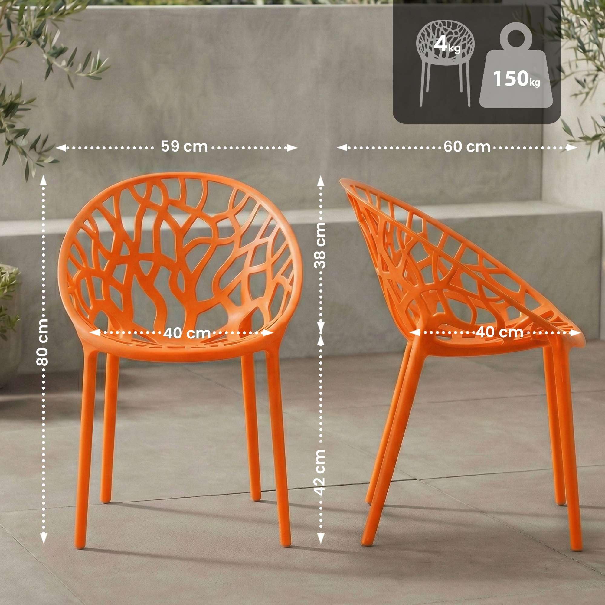 CLP Gartenstuhl stapelbar wetterfest Hope, Gartensessel mit Lehne UV-beständig, Outdoorstuhl aus Kunststoff bis 150 kg belastbar Farbe orange