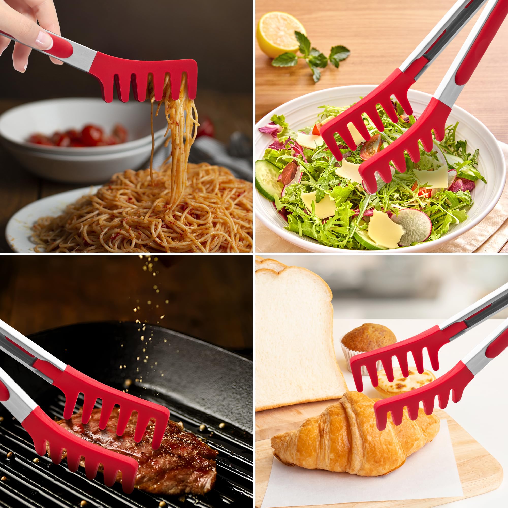 Hotec Pinze da cucina in silicone, set da 22,9 cm e 30,5 cm, pinze per alimenti in metallo per cucinare, servire, barbecue, griglia con impugnatura antiscivolo