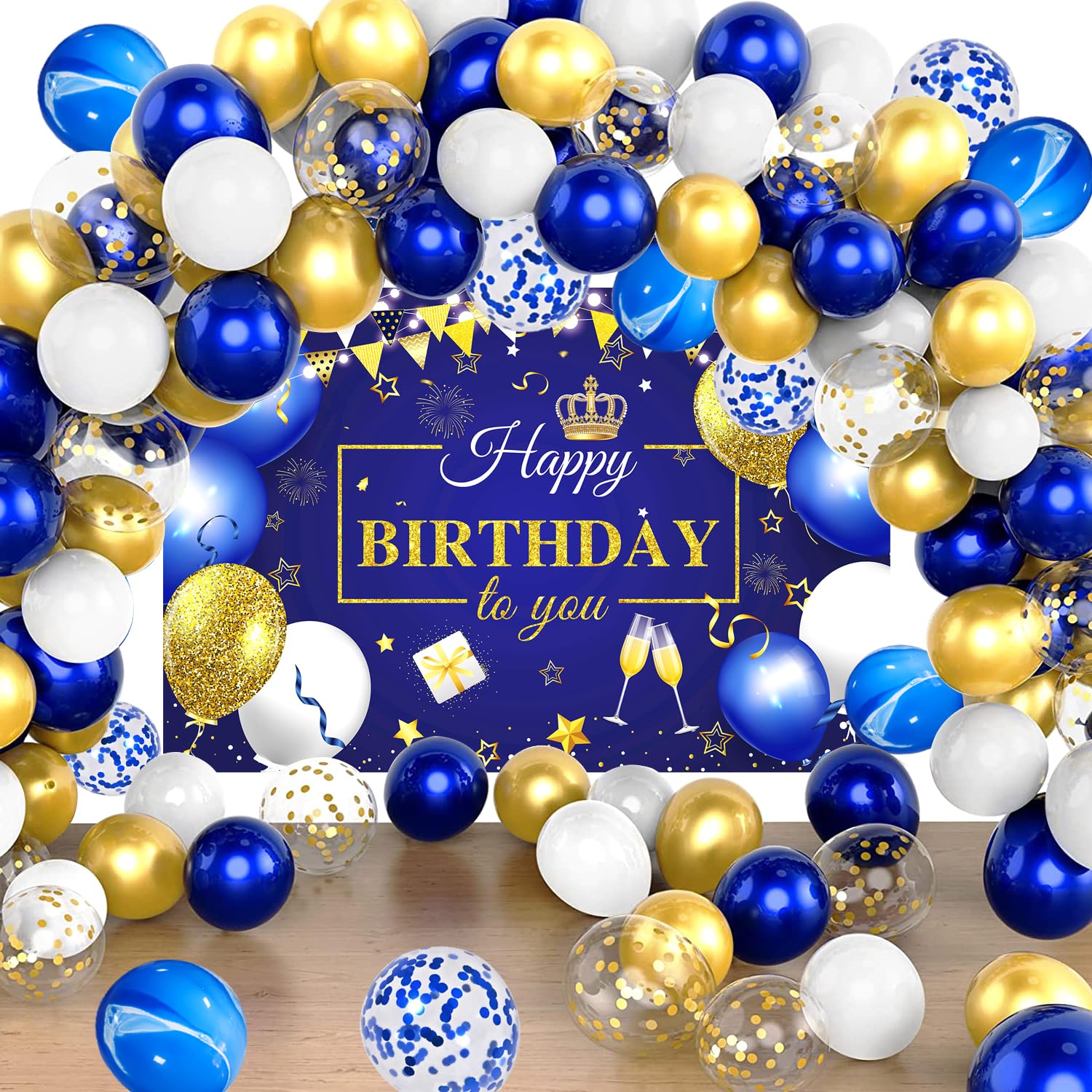 63 szt. królewski błękit złoty balony urodzinowe urodzinowe granatowe złoto tło fotograficzne baner szczęśliwych urodzin uroczystości balony dekoracje na przyjęcie urodzinowe dla mężczyzn
