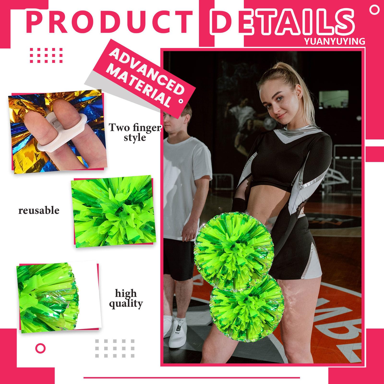 12 pompon da cheerleading, partite (Color mixed green)