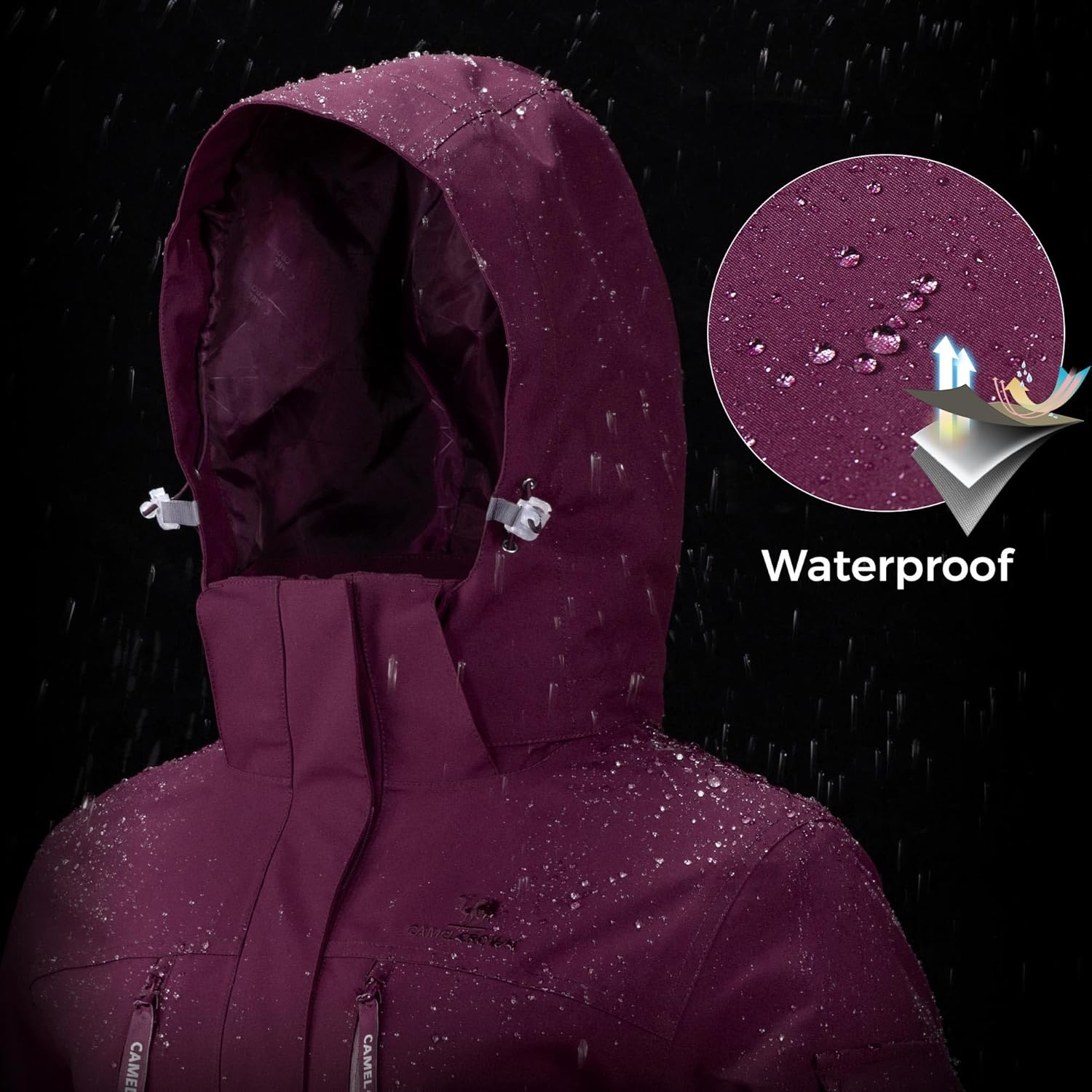 CAMEL CROWN Women's Waterproof Ski Jackets 3 in 1 Snow Jackets Hooded Fleece Winter Coats Windbreaker Snowboard Jackets