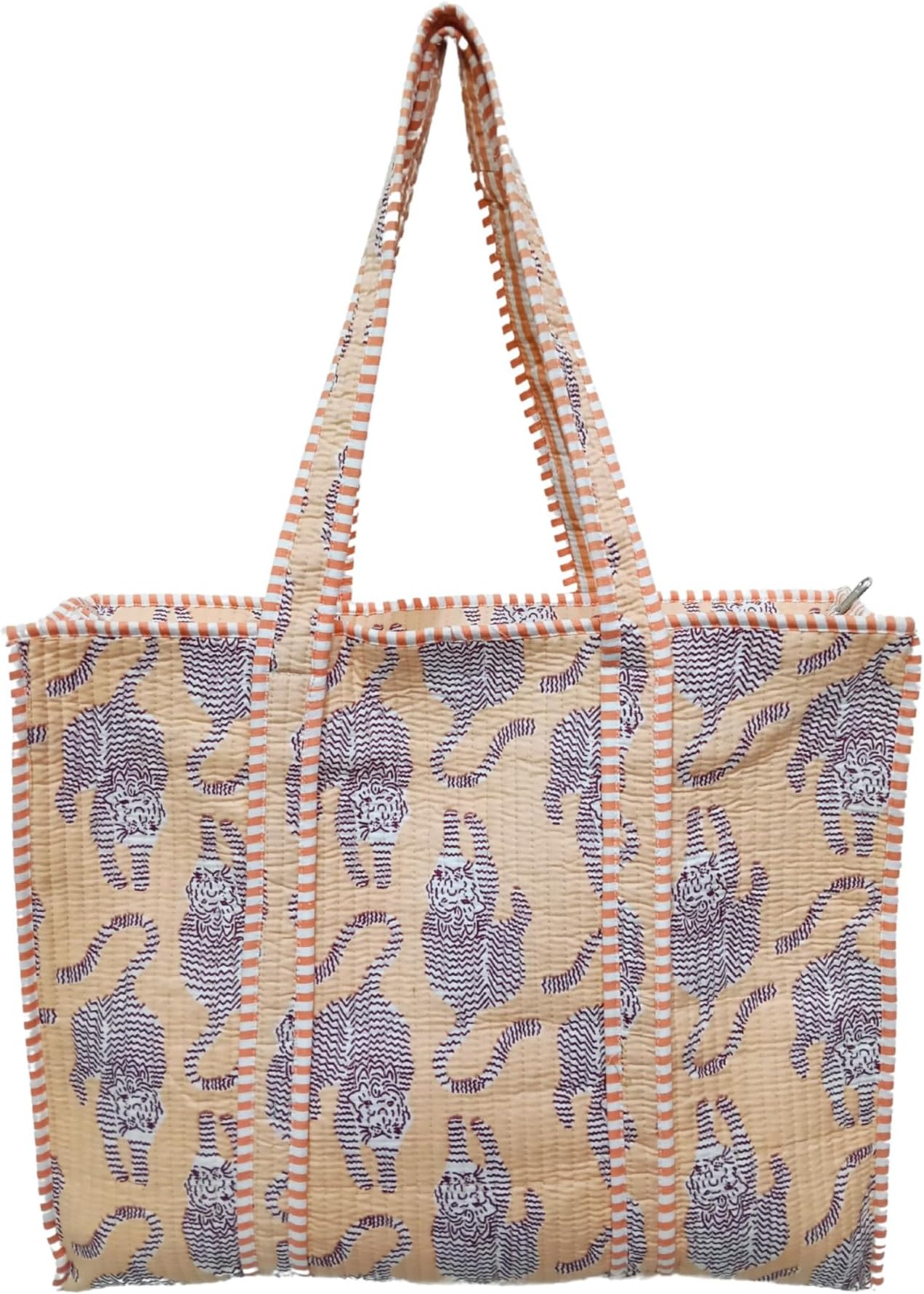 100% Cotton Print Tote Bag Handcrafted Boho Quilted Cotton Shoulder Bag with Pockets for Work, Travel & Daily Use