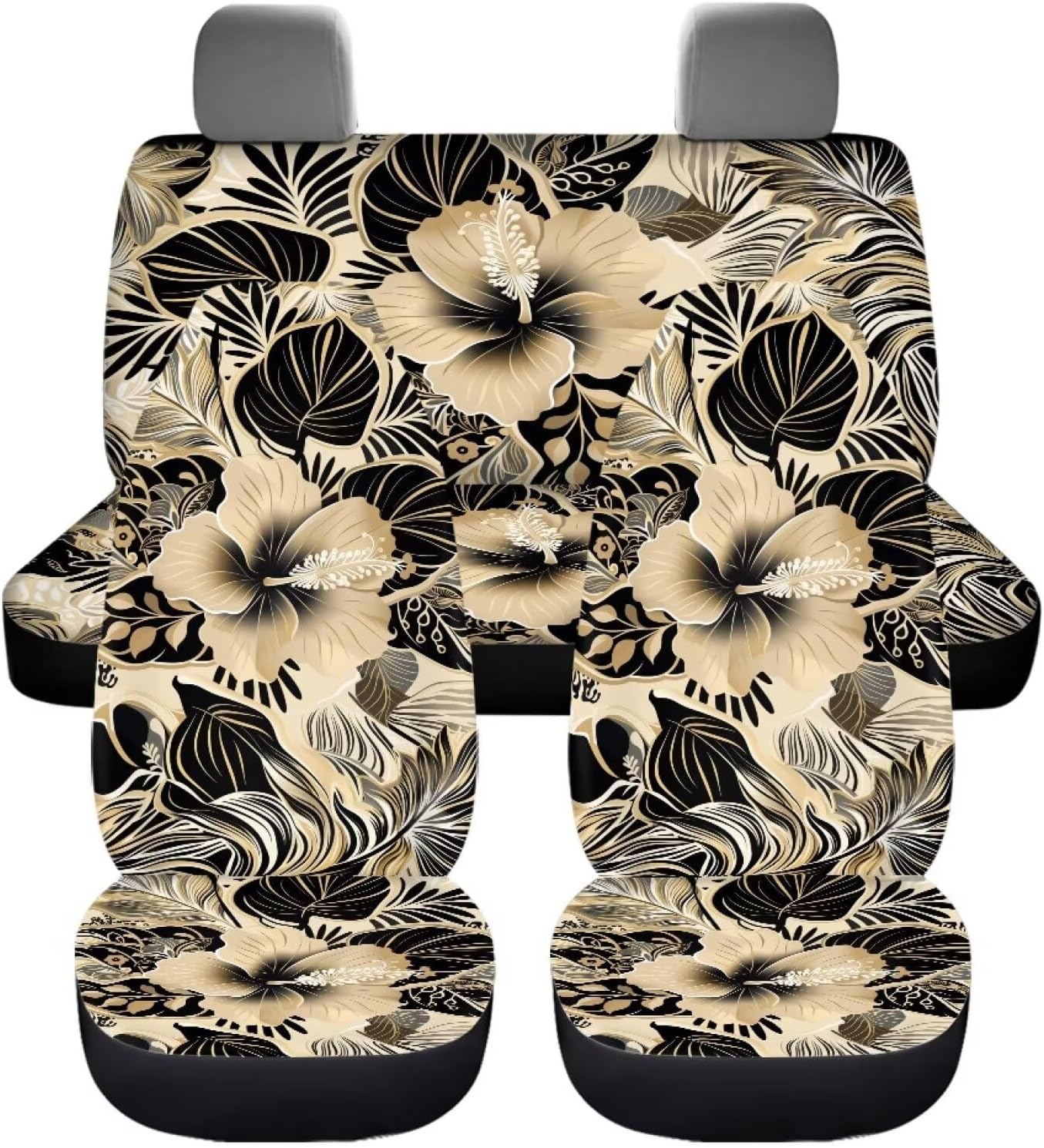 Hibiscus Print Car Seat Cover Full Set for Women, Fashion Automotive Interior Covers, Front Seat Covers and Split Rear Bench Seat Covers for Cars, Universal Seat Covers for Cars SUV Sedan Truck