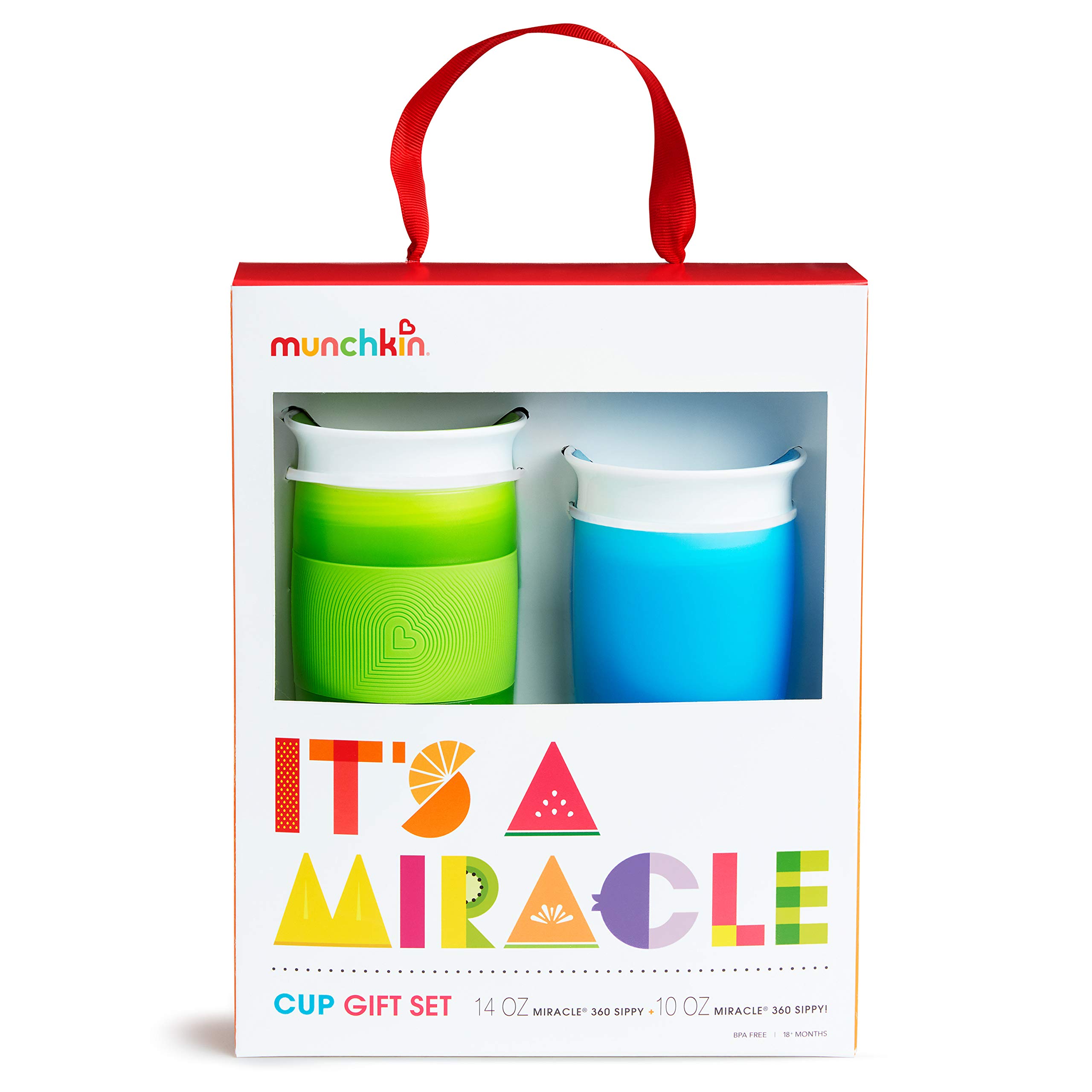 Munchkin® It's a Miracle! - Juego de regalo de 360 vasos para sorbos, incluye taza Miracle® 360 de 10 onzas y 14 onzas, azul/verde