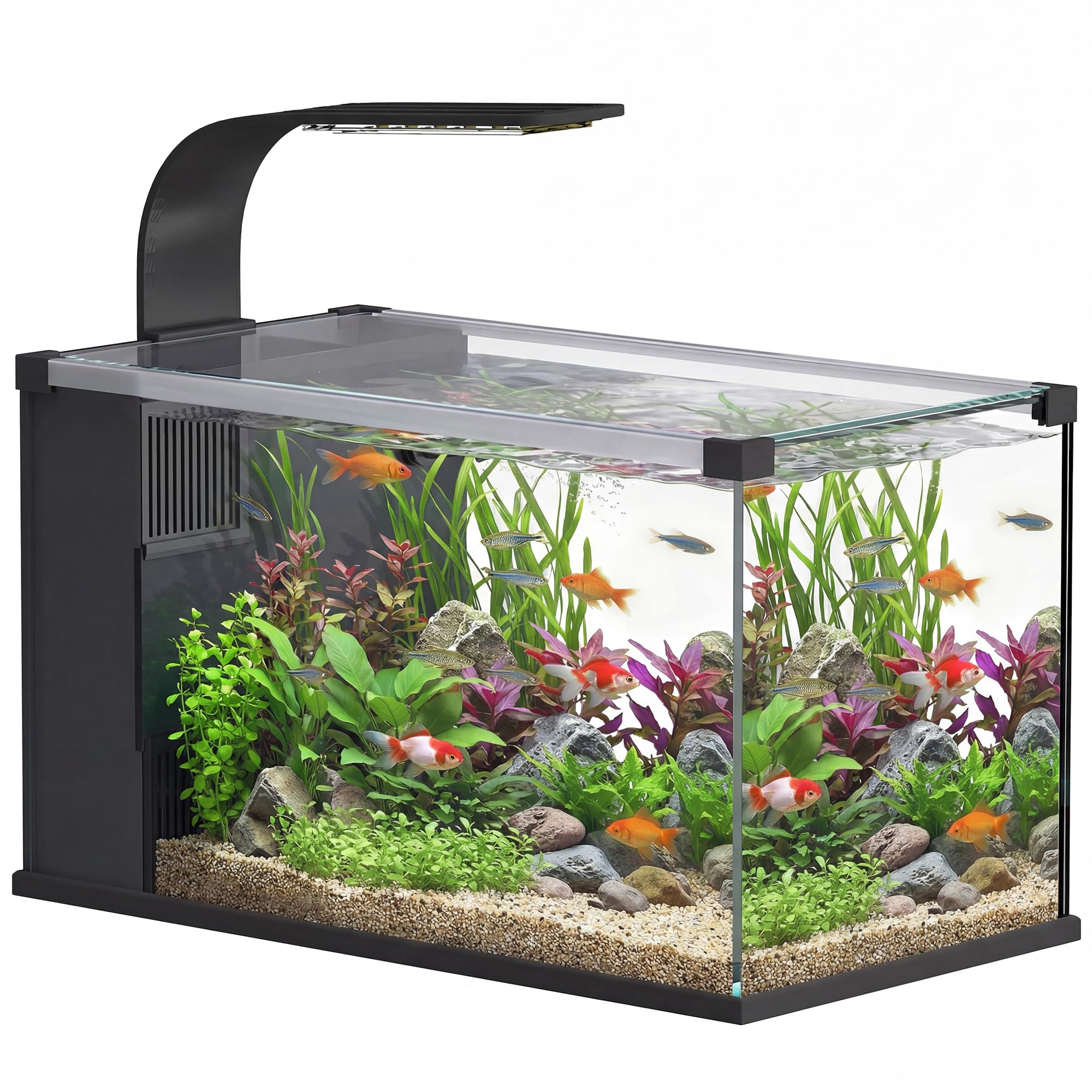 PawHut Acquario in Vetro Temperato 24L, Acquario Completo Piccolo Trasparente con Filtro Integrato, Luce LED e Pompa dell'Acqua per Pesci Tropicali, Pesci Rossi, Casa, Ufficio, 45x25x25.5 cm, Nero