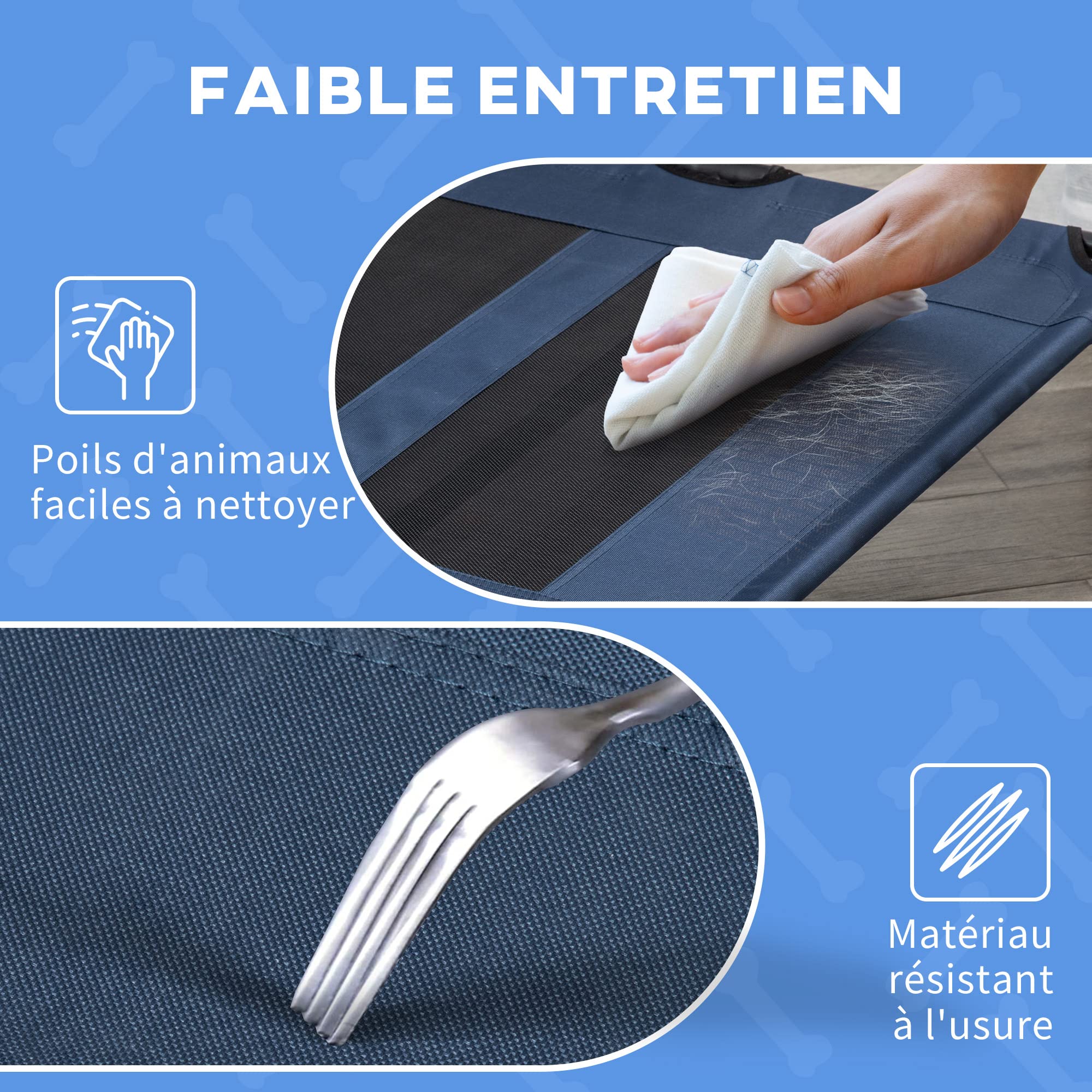 PawHut Lit sur Pieds XXL pour Chien Chat 122 x 92 x 23 cm Bleu foncé