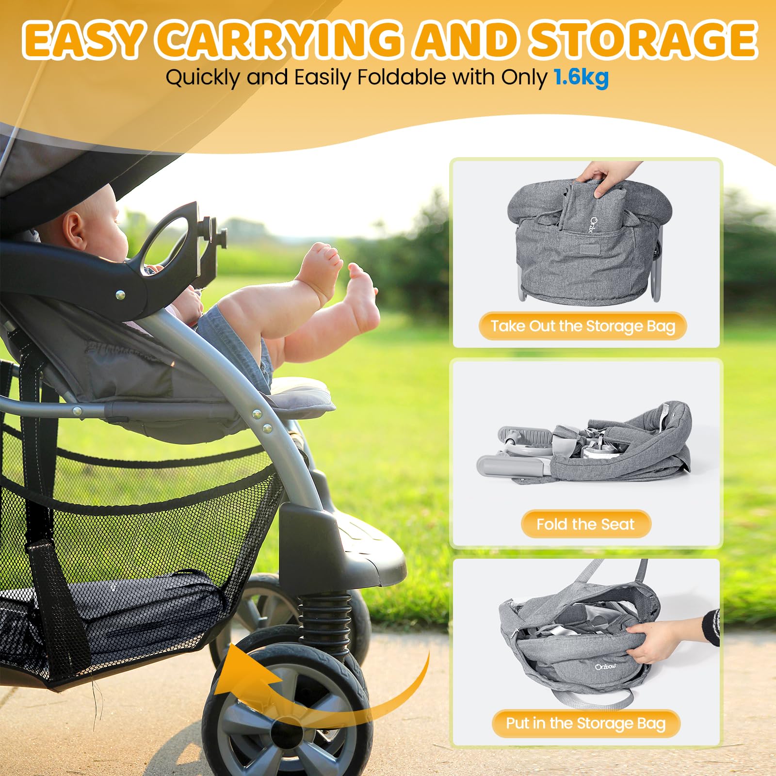 Orzbow Hook-on Seats,Portable Hook on High Chair with 5-Point Safety Harness,Shoulder Strap Mats and Removable Seat Cushion,Stable Clip on Baby Chair for Home and Restaurant (Grey) - Image 3