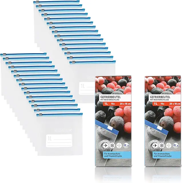 Lot de 30 sacs congélation 1L - Sacs zippés réutilisables pour conservation aliments