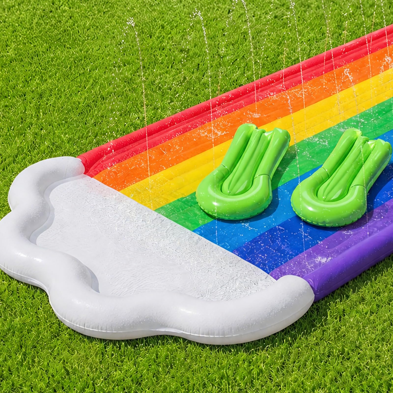 Morofme Toboggan aquatique arc-en-ciel pour enfants, 480 x 140 cm, double toboggan d'eau avec planche de bodyboard, toboggan d'eau avec pulvérisateur d'eau, pour adultes, enfants, extérieur, pour
