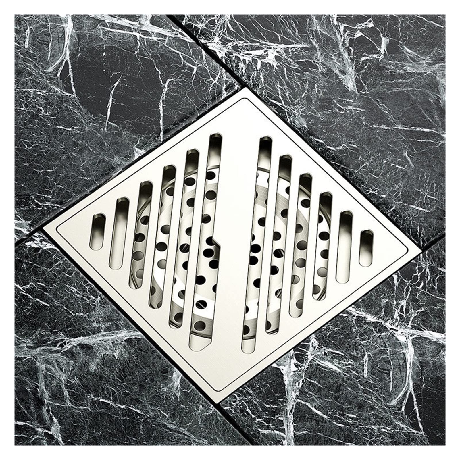 Drenaje de Piso de latón 10x10cm Desagüe de Ducha Lineal antiolor Cuadrado Baño Balcón Desagüe de Ducha Cromo/Cepillado/Negro (Color : Silver)