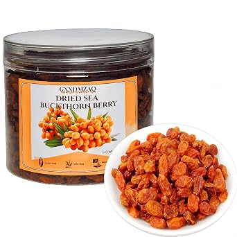 Wild Harvested Dried Sea Buckthorn Berries 3.88oz in Resealable Jar - Hand Picked Whole Fruit Snacks, No Additives or Preservatives, Ideal for Smoothie Bowls, Yogurt Mix-Ins & Tea Blends - Seaberry