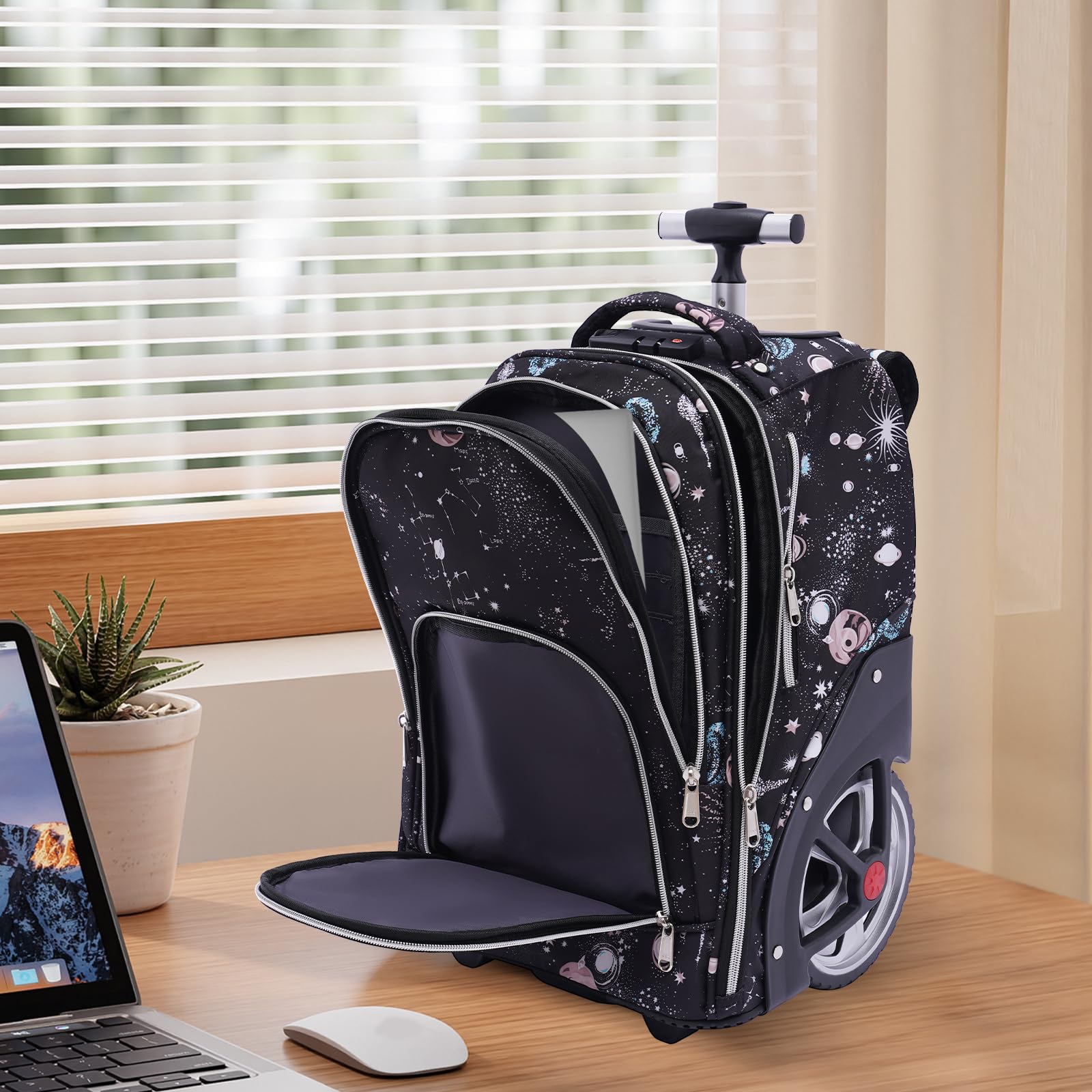 Trolley Zaino, zaino con ruote, zaino per computer portatile con ruota da 7 pollici, zaino da uomo, business con lucchetto a combinazione, per viaggi brevi, viaggi d'affari, viaggi scolastici,