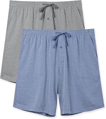 DAVID ARCHY Mens Ultra Soft & Quick Dry Sleep Shorts Cotton Blend Pajama Shorts with Pockets and Fly, 2 Pack