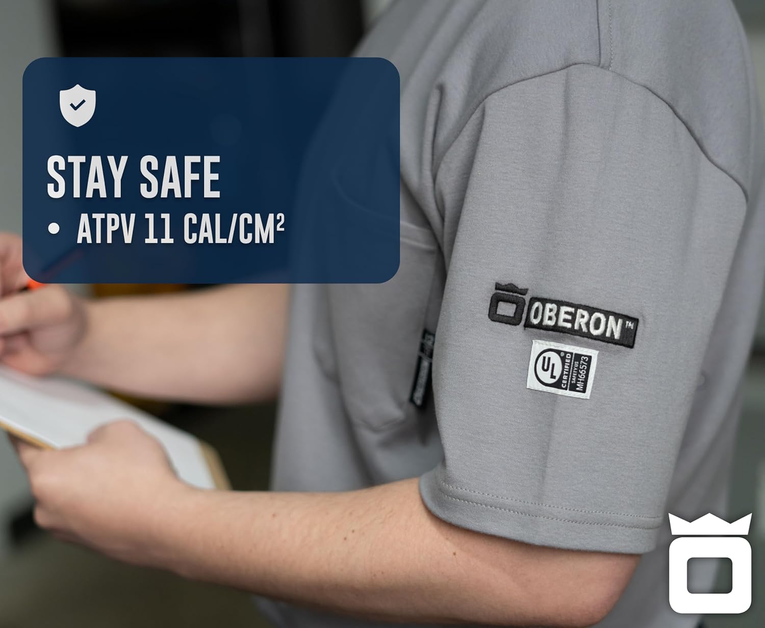 Oberon FR Arc Rated Safety Shirt For Men - Flame Resistant Cotton T-shirt - 11 Cal - Chest Pocket - Navy Blue, Gray - Image 5