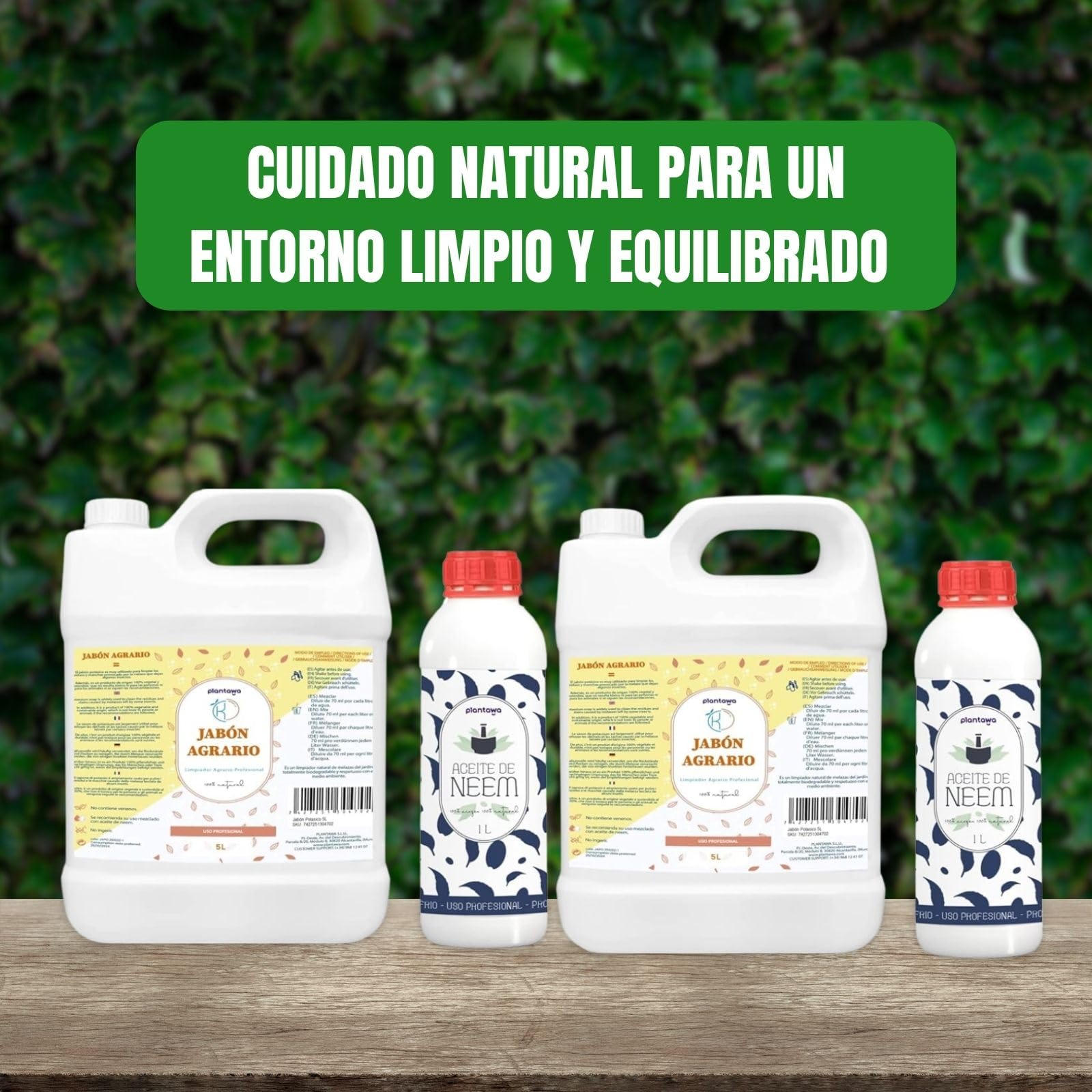 PLANTAWA Pack Jabón Potásico 2x5L + Aceite de Neem 2x1L | Solución Multiusos | Fácil Aplicación y Máxima Eficacia | Versátil | Uso en Interior y Exterior | Productos de origen natural