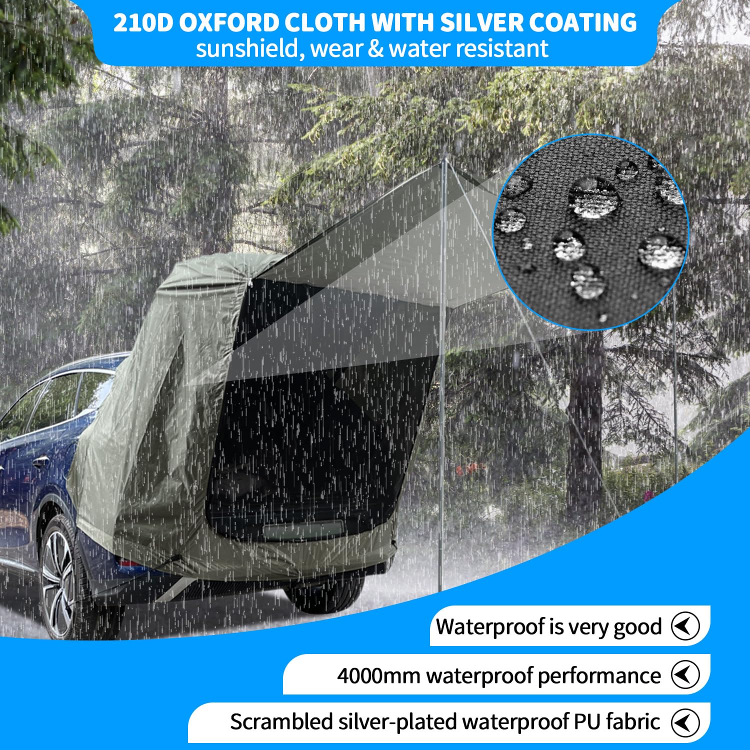 Tienda de Campaña para Coche, Carpa para Portón Trasero con Mosquitera, a Prueba de Viento, Protector Impermeable AutomóVil para SUV, Toldo para Auto para Acampar y Aventuras al Aire Libre, Caqui