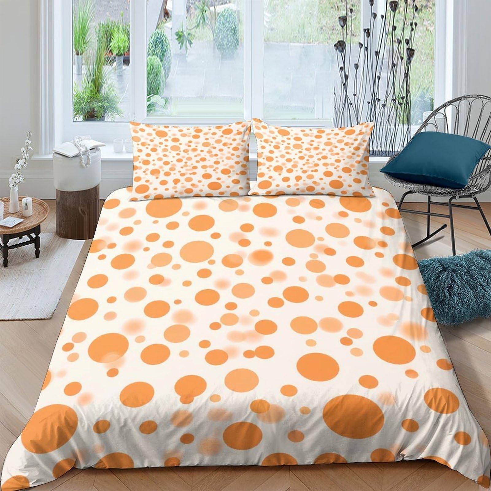 Ctjqhvkz Style-2 3D Printed Orange Polka Dot Fitted Sheet Microfiber Soft Breathable Retro Circle Bed Cover For Bedroom Dorm Decor Single（135X200cm）